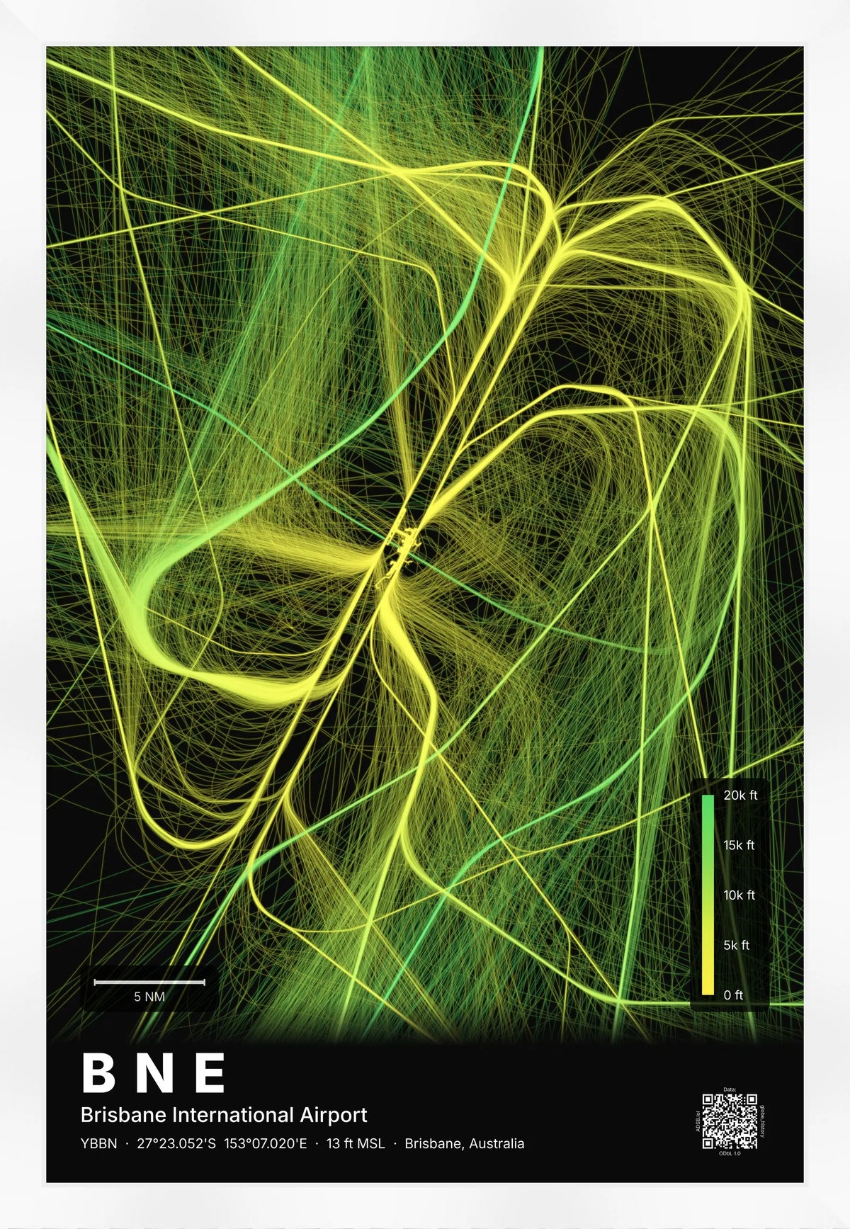 BNE flight path map — Citrus theme · Dark [material:framed_white]