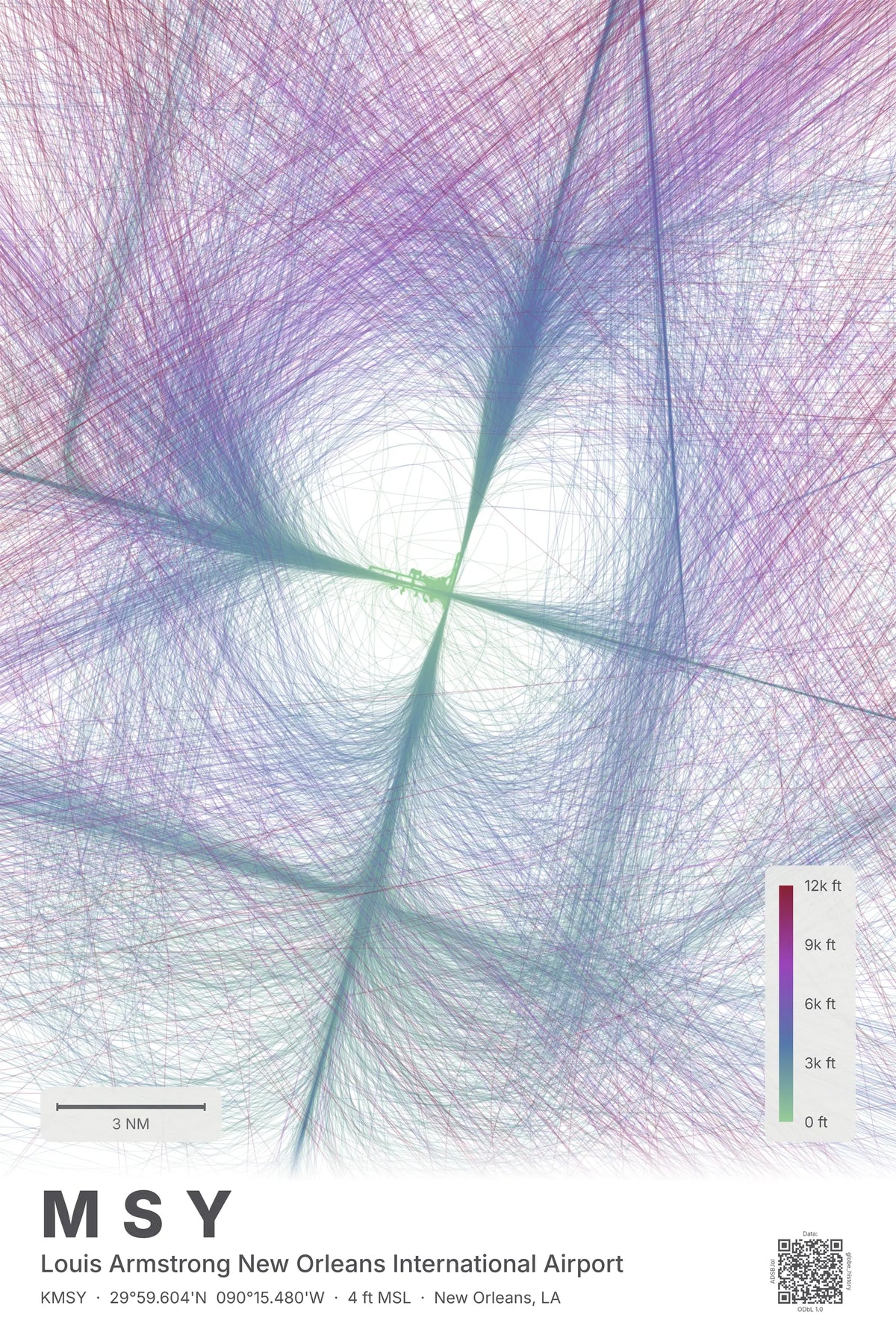 MSY flight path print — Prism theme · Light