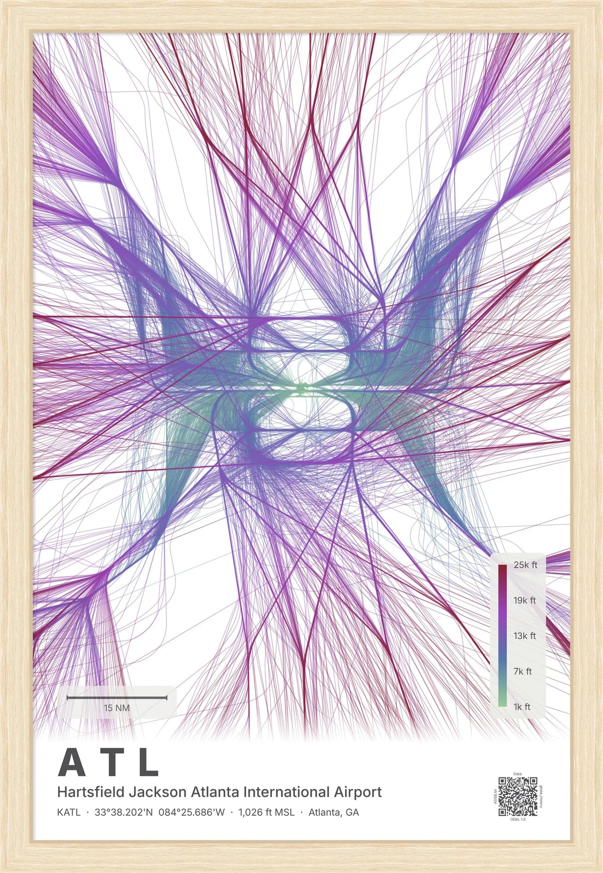 ATL flight path print — Prism theme · Light [material:framed_natural]