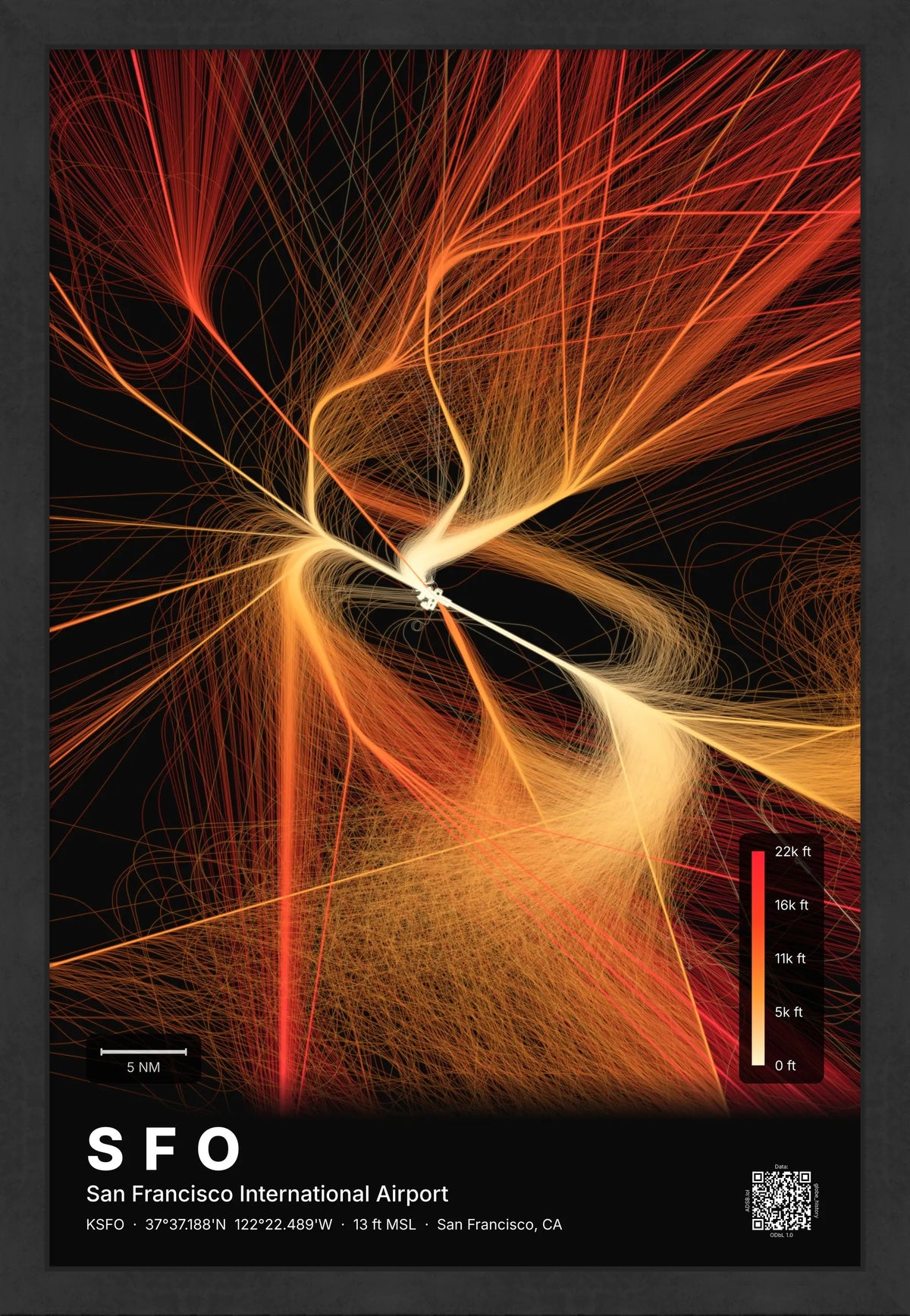 SFO flight path map — Inferno theme · Dark [material:framed_black]