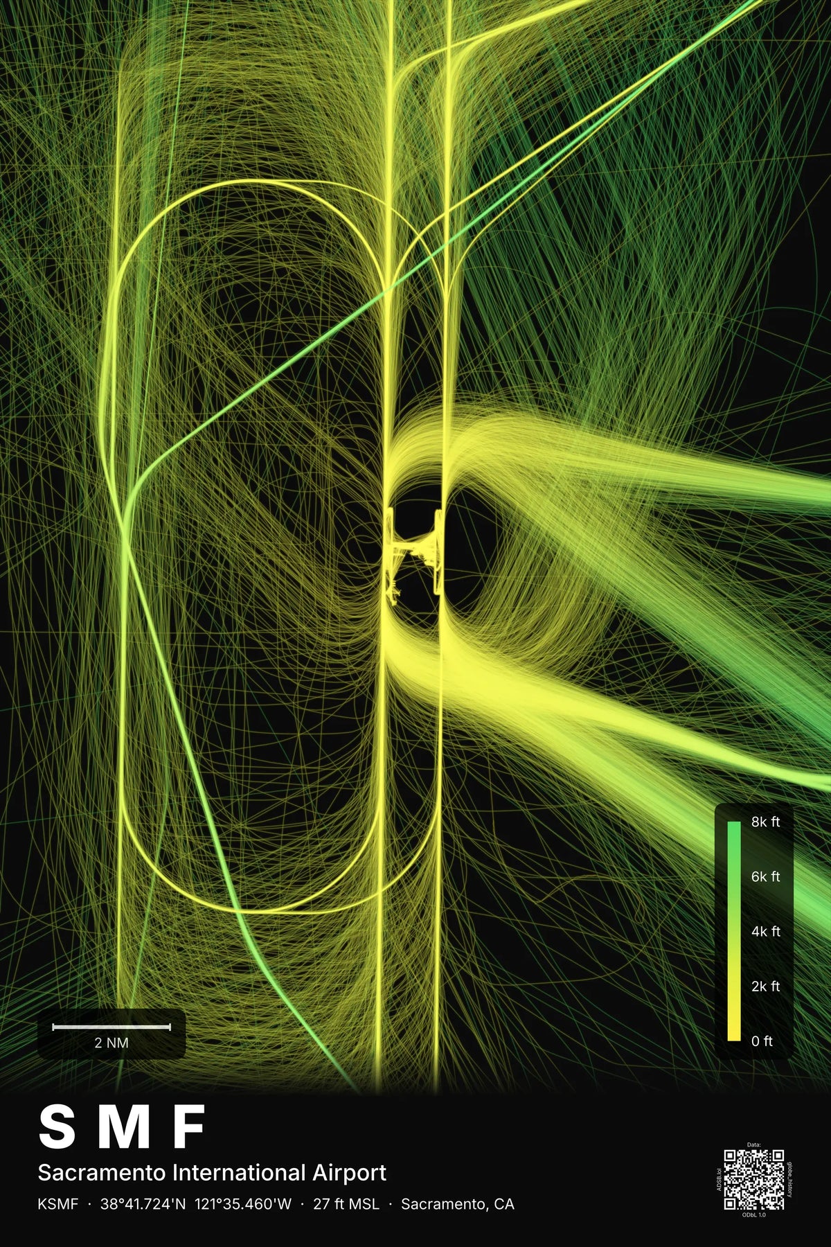SMF flight path print — Citrus theme · Dark