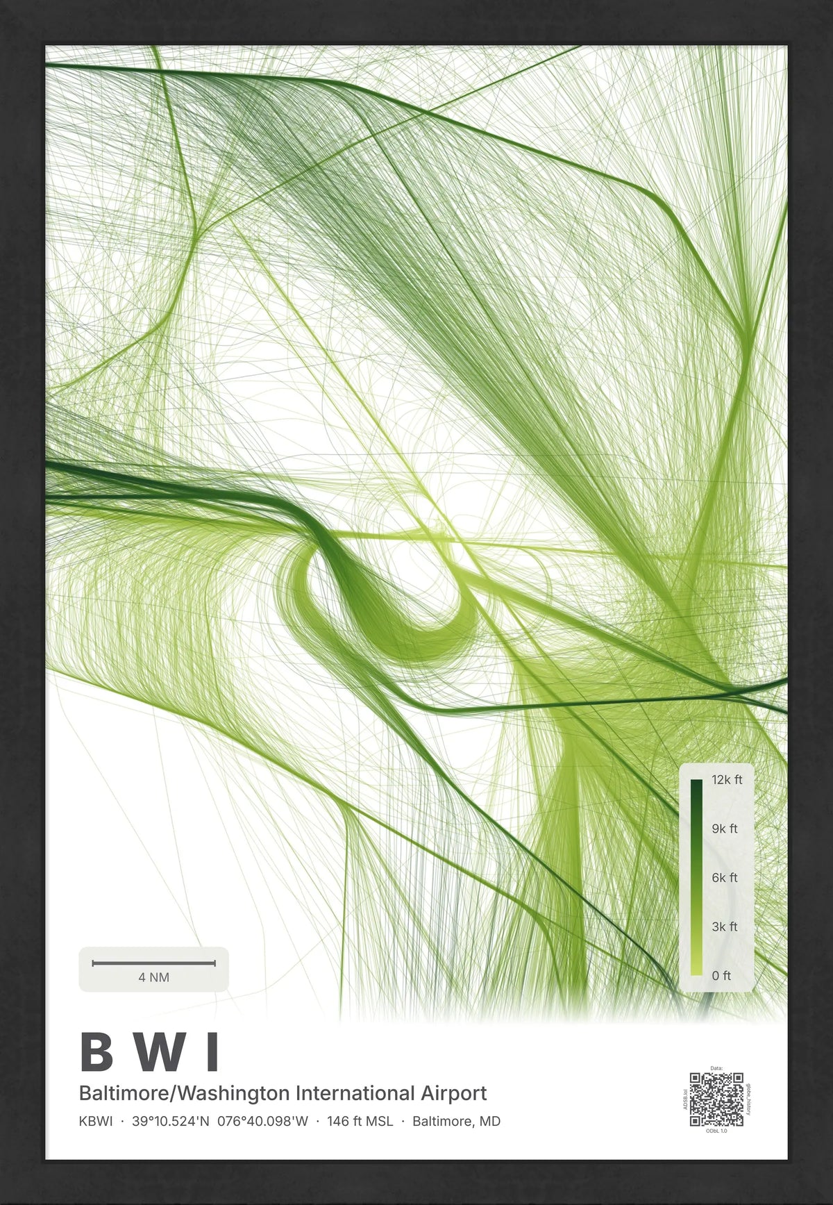 BWI flight path print — Citrus theme · Light [material:framed_black]