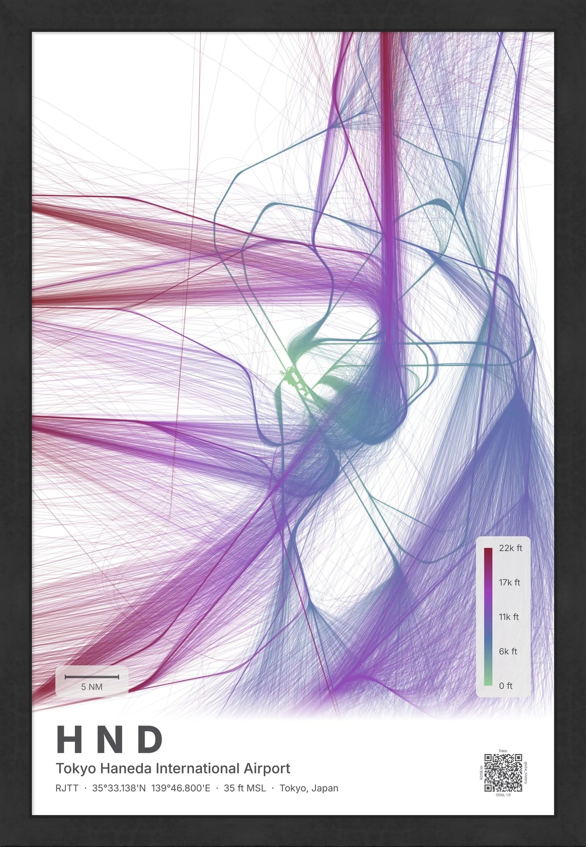 HND flight path map — Prism theme · Light [material:framed_black]
