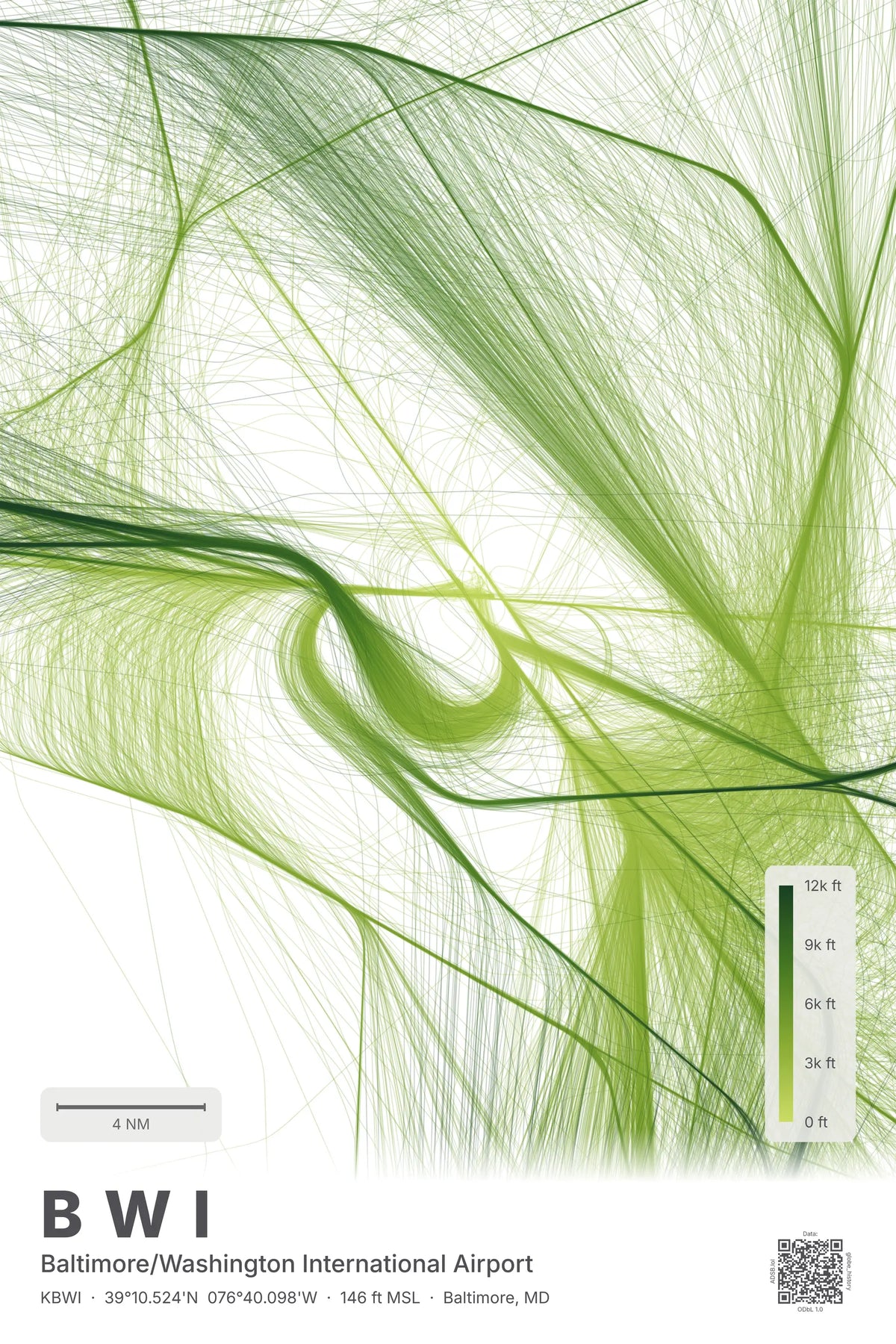 BWI flight path print — Citrus theme · Light