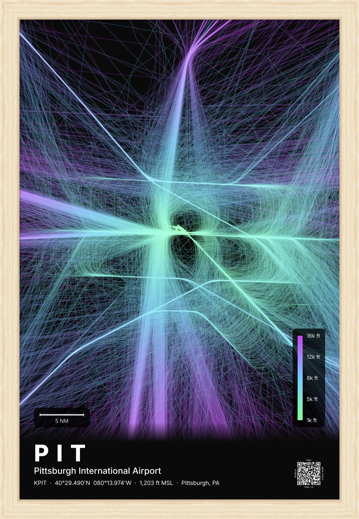 PIT flight path print — Prism theme · Dark [material:framed_natural]
