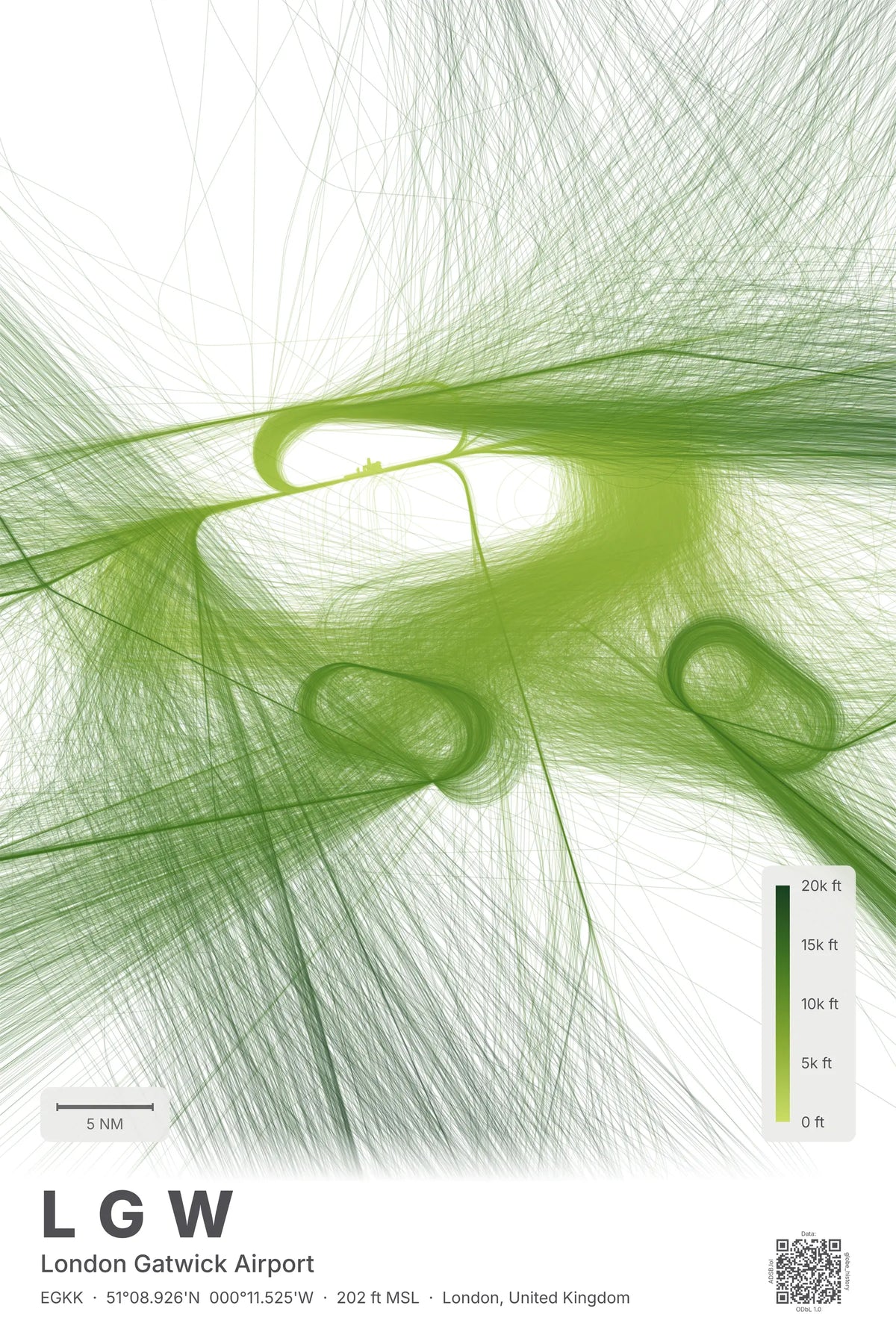 LGW flight path map — Citrus theme · Light