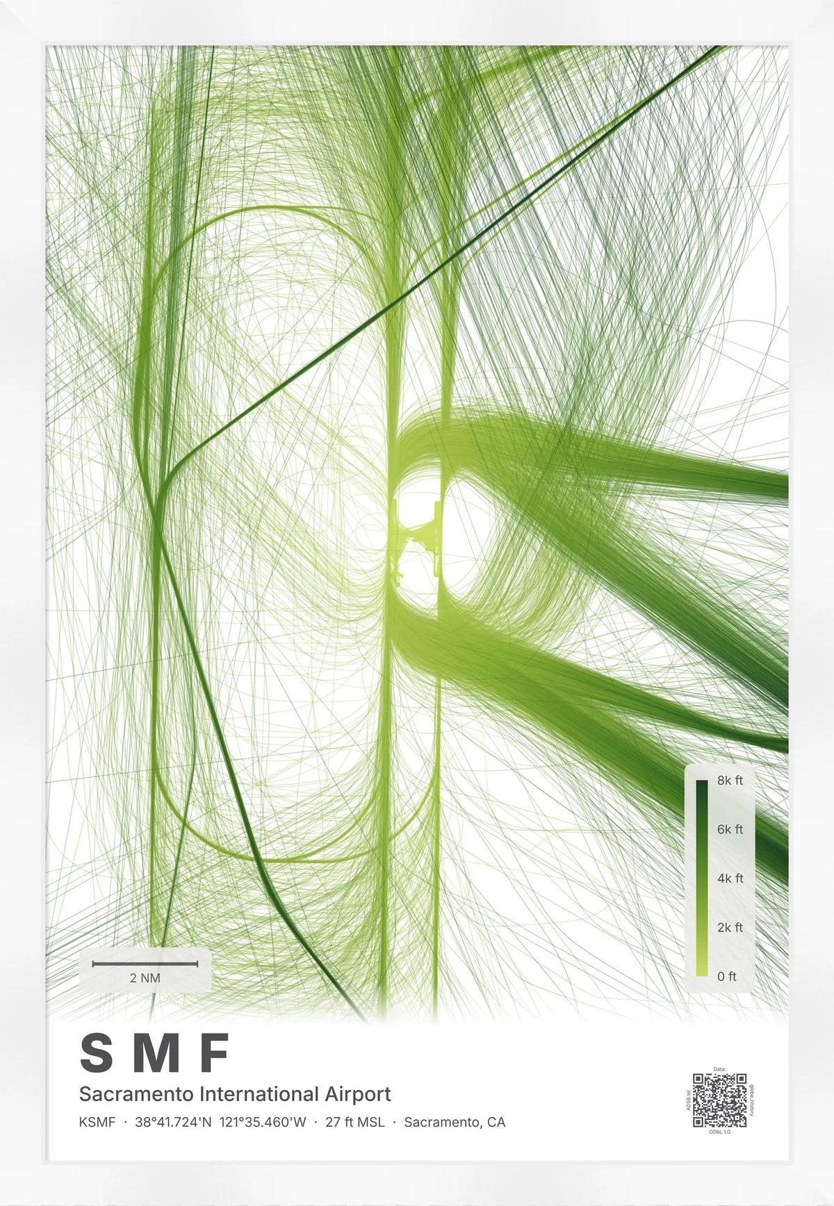 SMF flight path print — Citrus theme · Light [material:framed_white]
