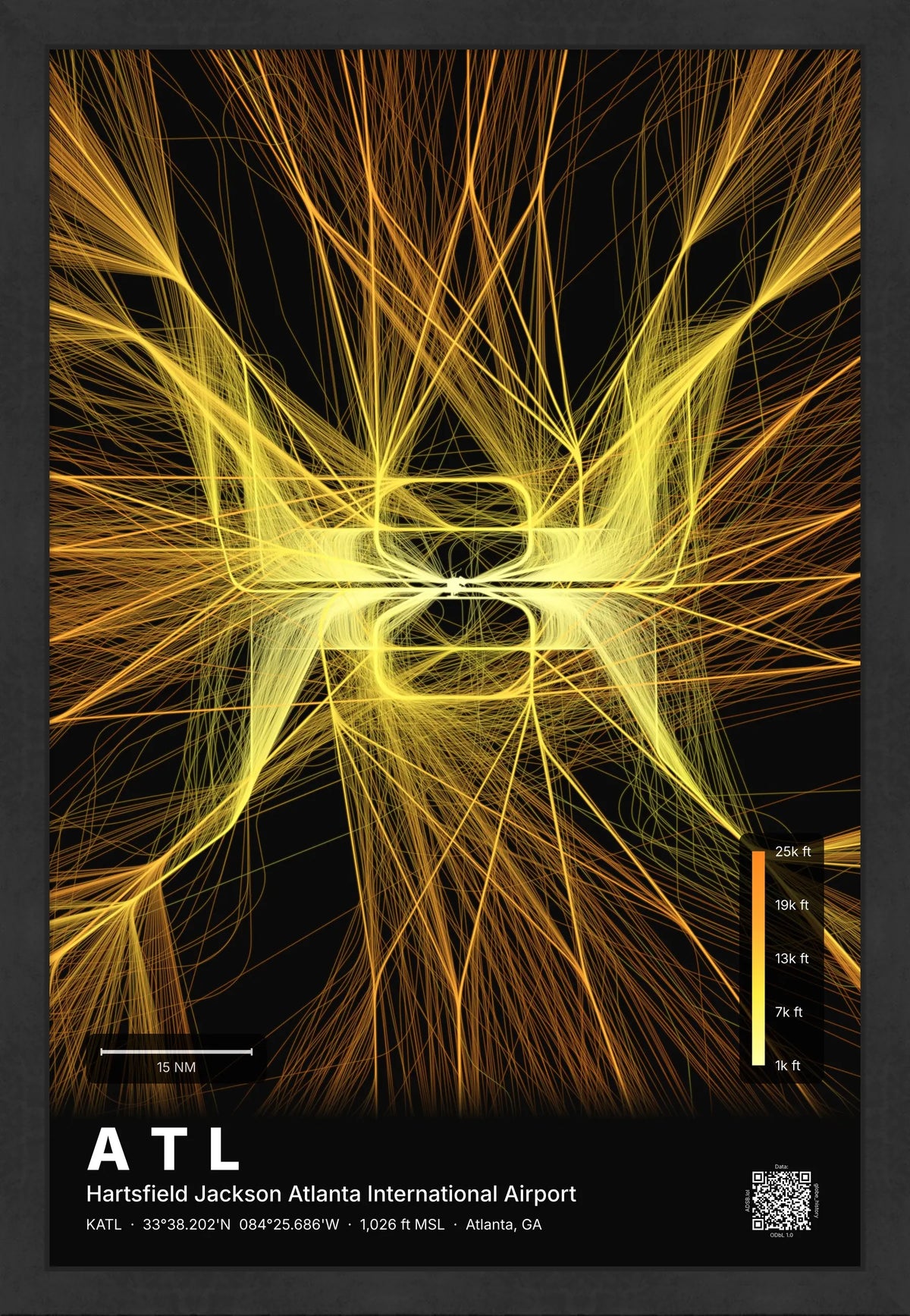 ATL flight path print — Solana theme · Dark [material:framed_black]