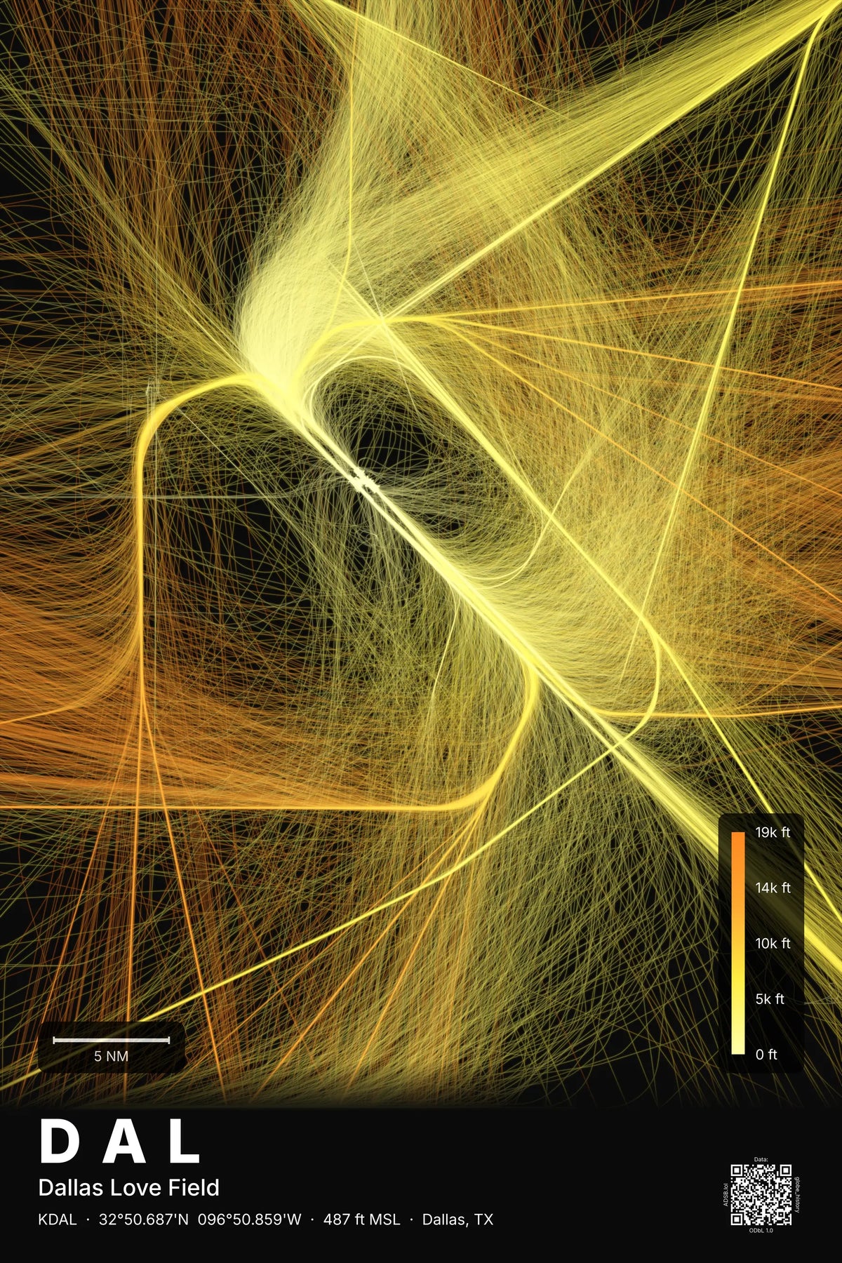 DAL flight path print — Solana theme · Dark