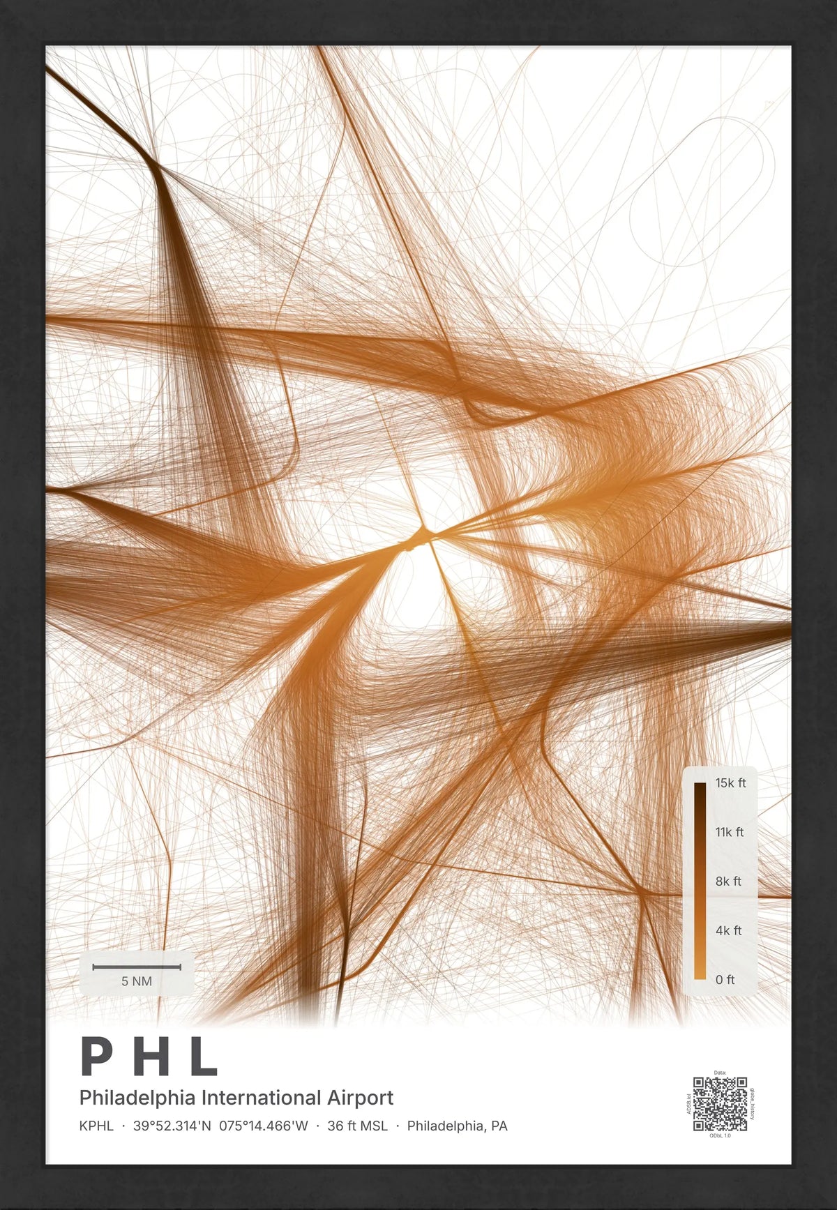 PHL flight path print — Solana theme · Light [material:framed_black]