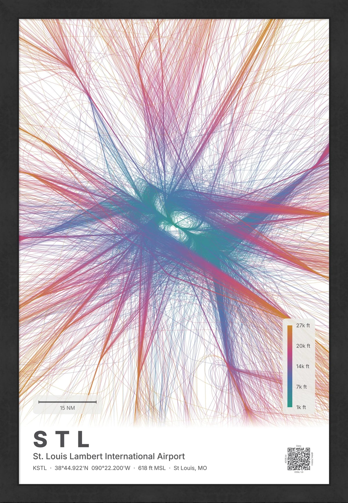 STL flight path print — Aurora theme · Light [material:framed_black]