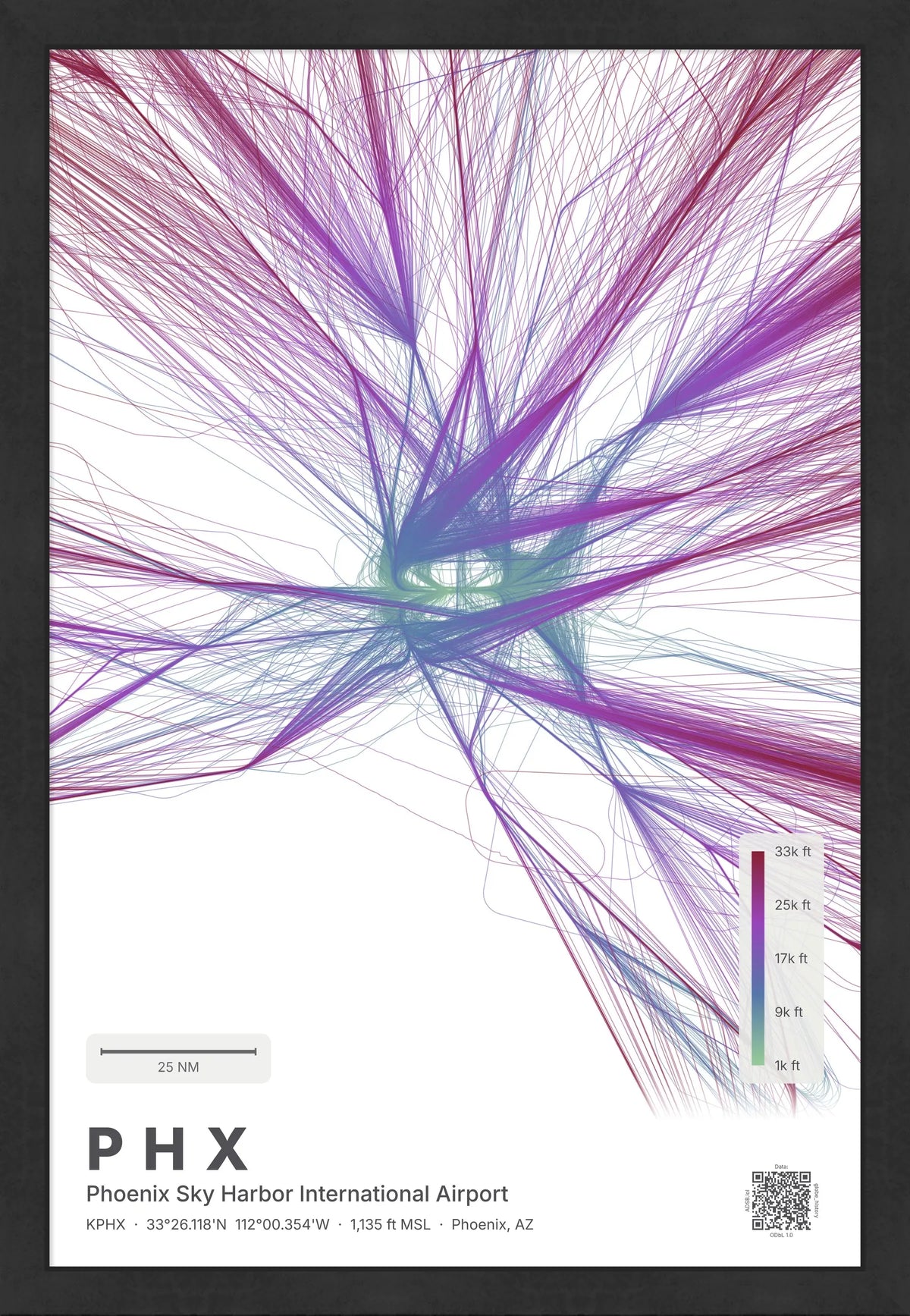 PHX flight path print — Prism theme · Light [material:framed_black]