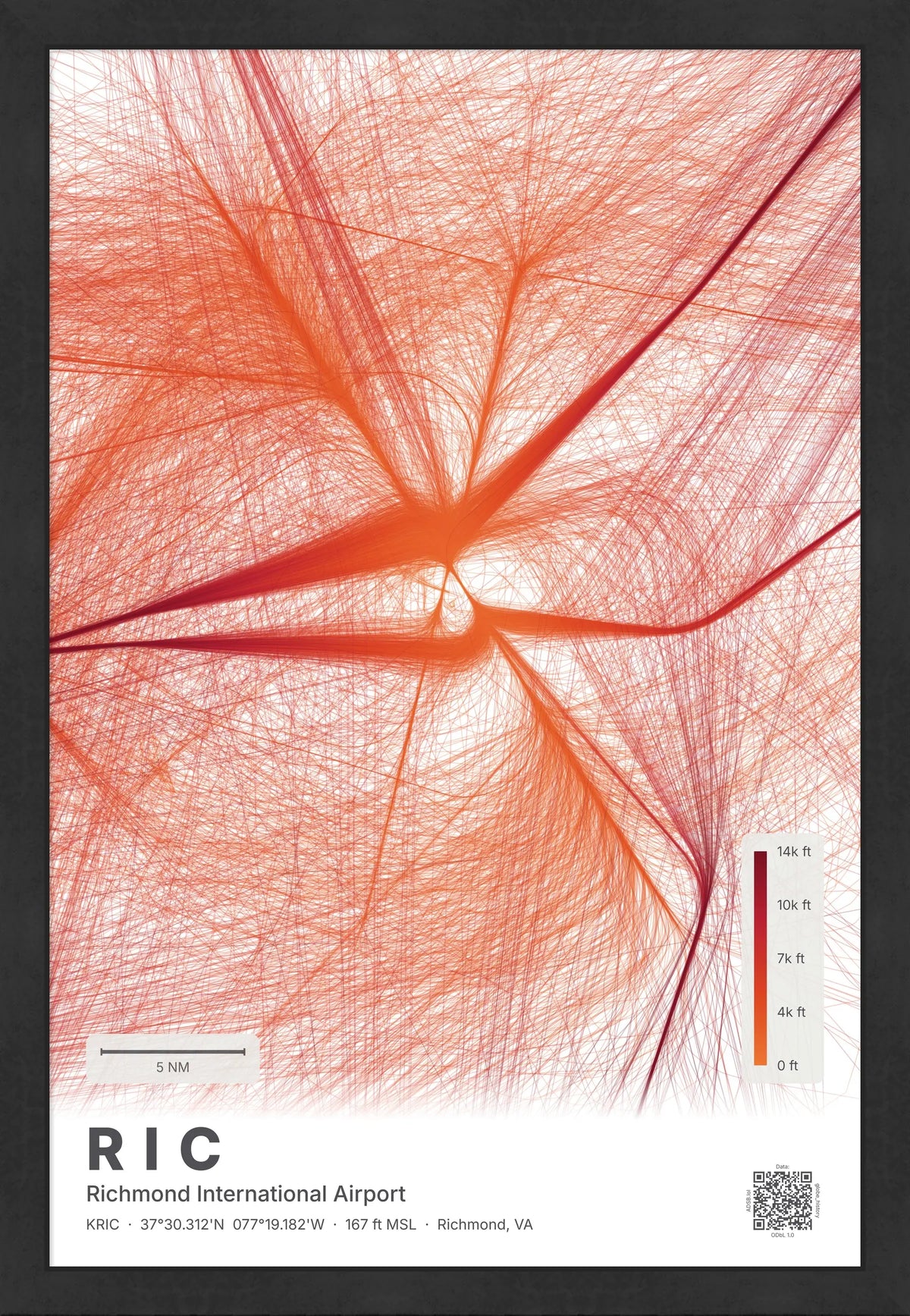 RIC flight path print — Inferno theme · Light [material:framed_black]