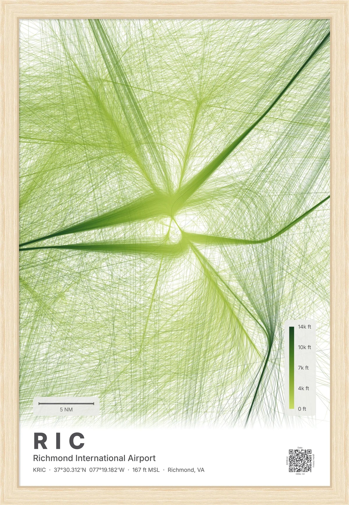 RIC flight path print — Citrus theme · Light [material:framed_natural]