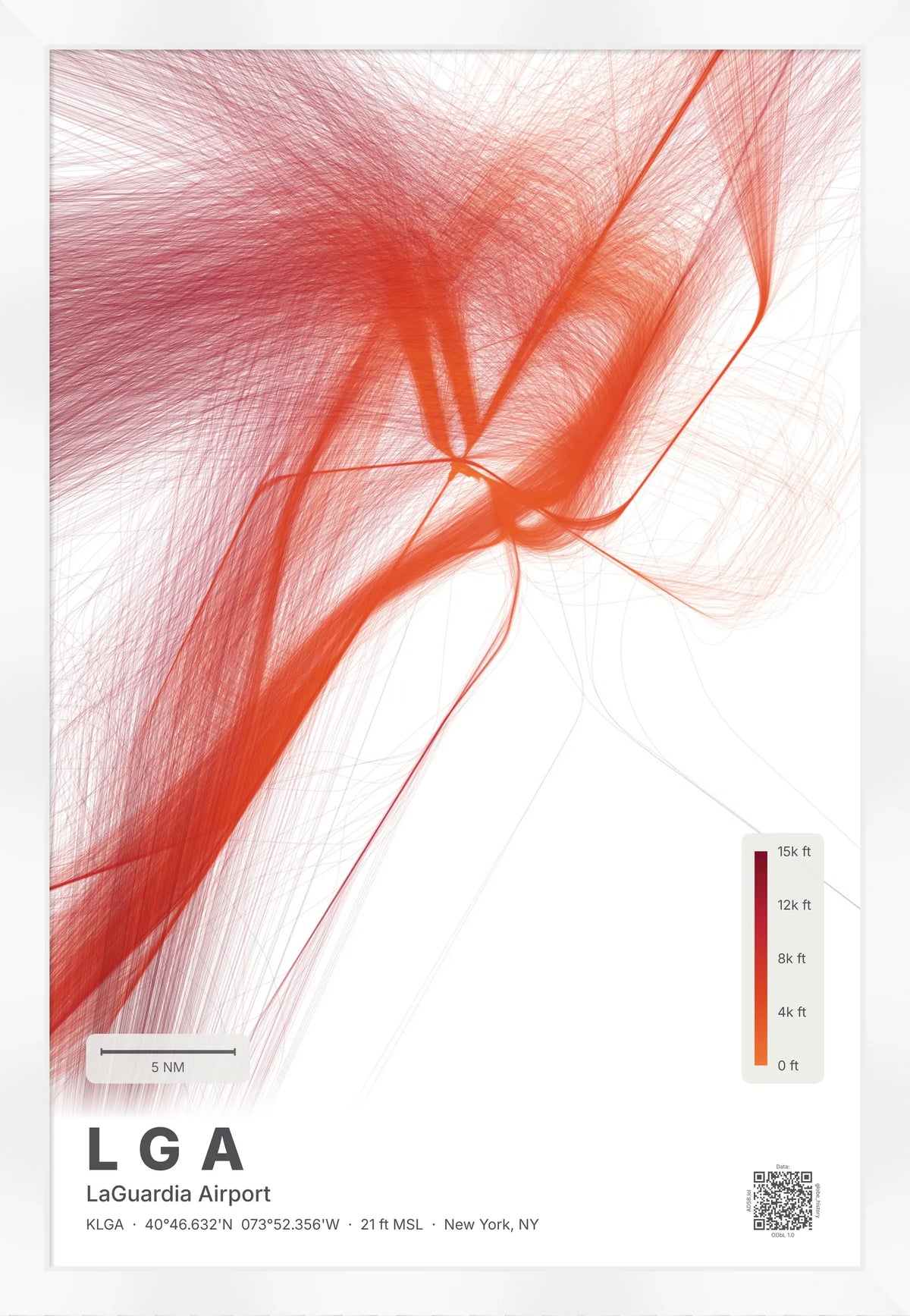 LGA flight path print — Inferno theme · Light [material:framed_white]