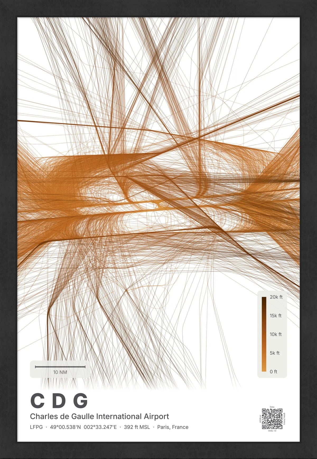 CDG flight path map — Solana theme · Light [material:framed_black]