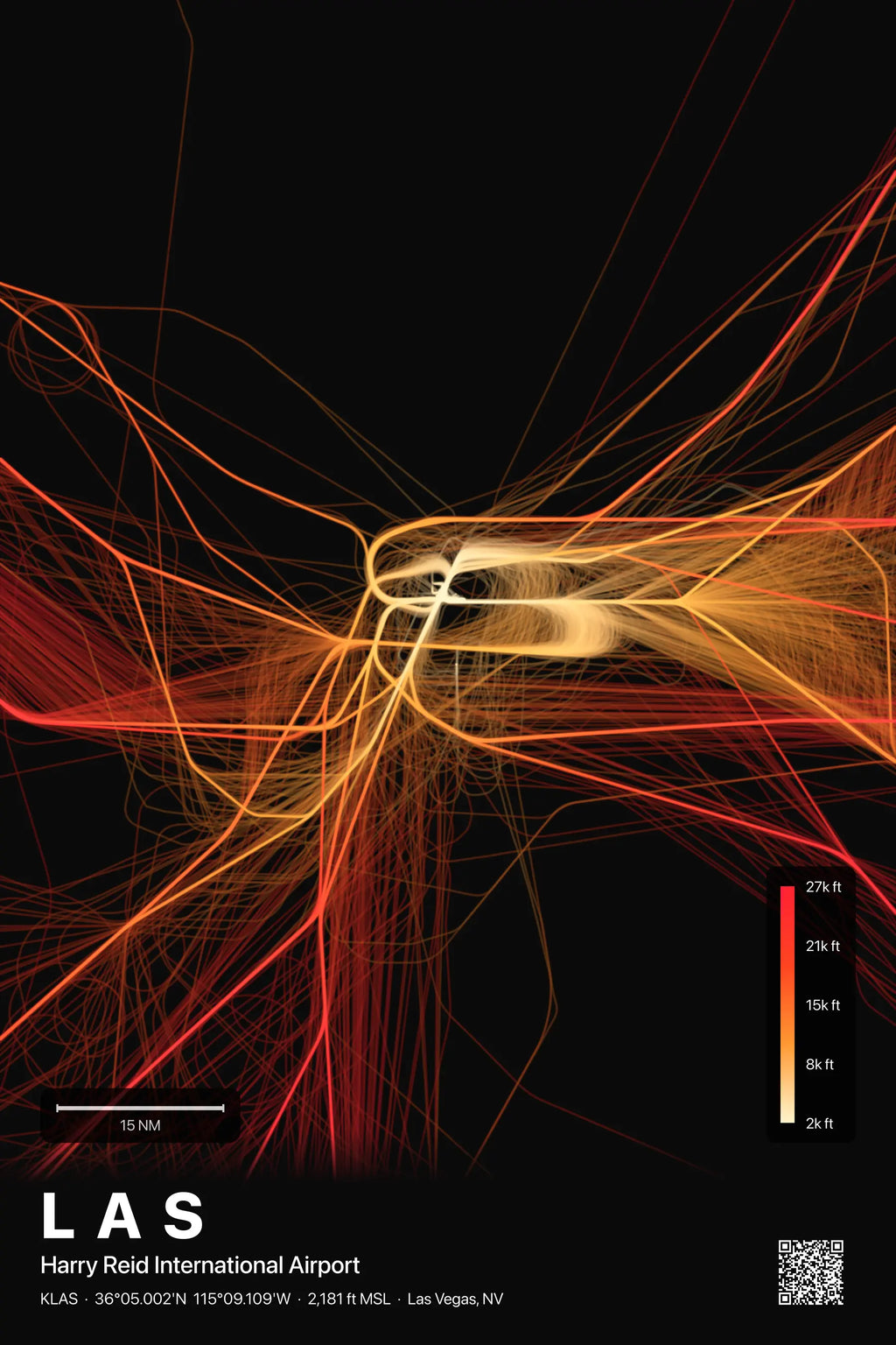 LAS flight path print — Inferno theme · Dark