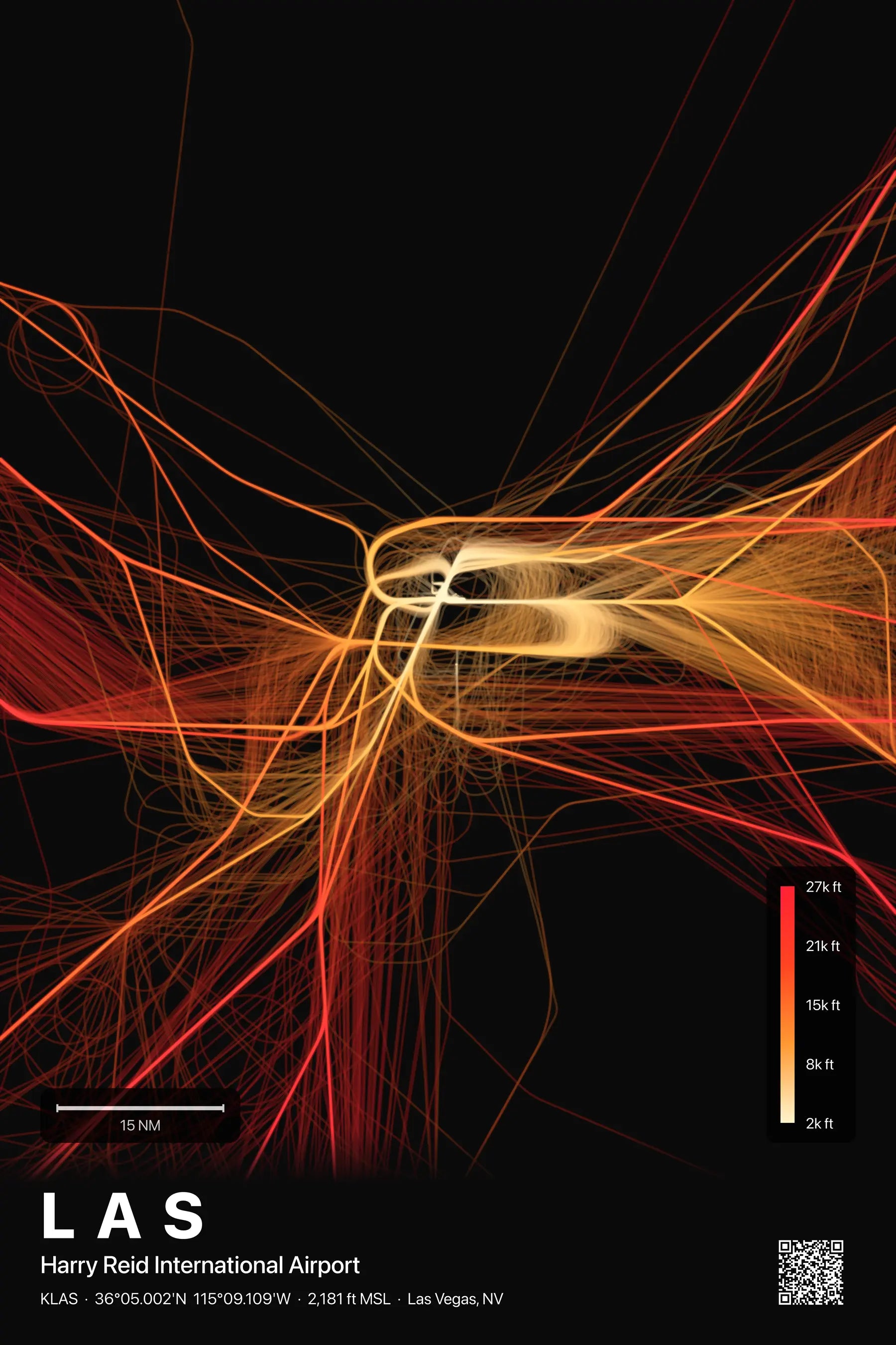 LAS flight path print — Inferno theme · Dark
