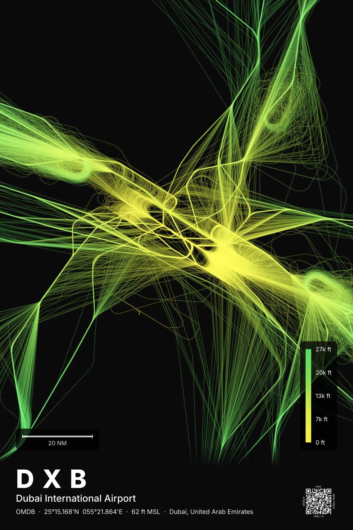 DXB flight path print — Citrus theme · Dark