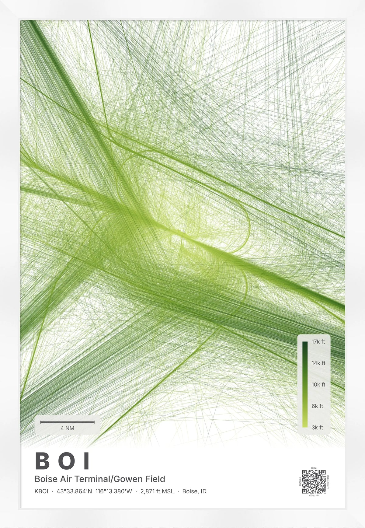 BOI flight path print — Citrus theme · Light [material:framed_white]