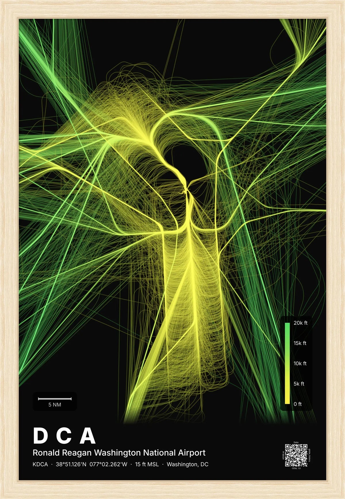 DCA flight path print — Citrus theme · Dark [material:framed_natural]