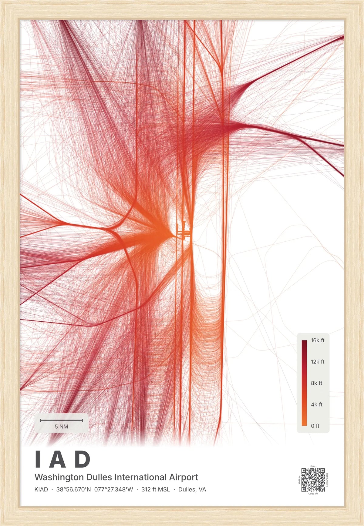 IAD flight path print — Inferno theme · Light [material:framed_natural]