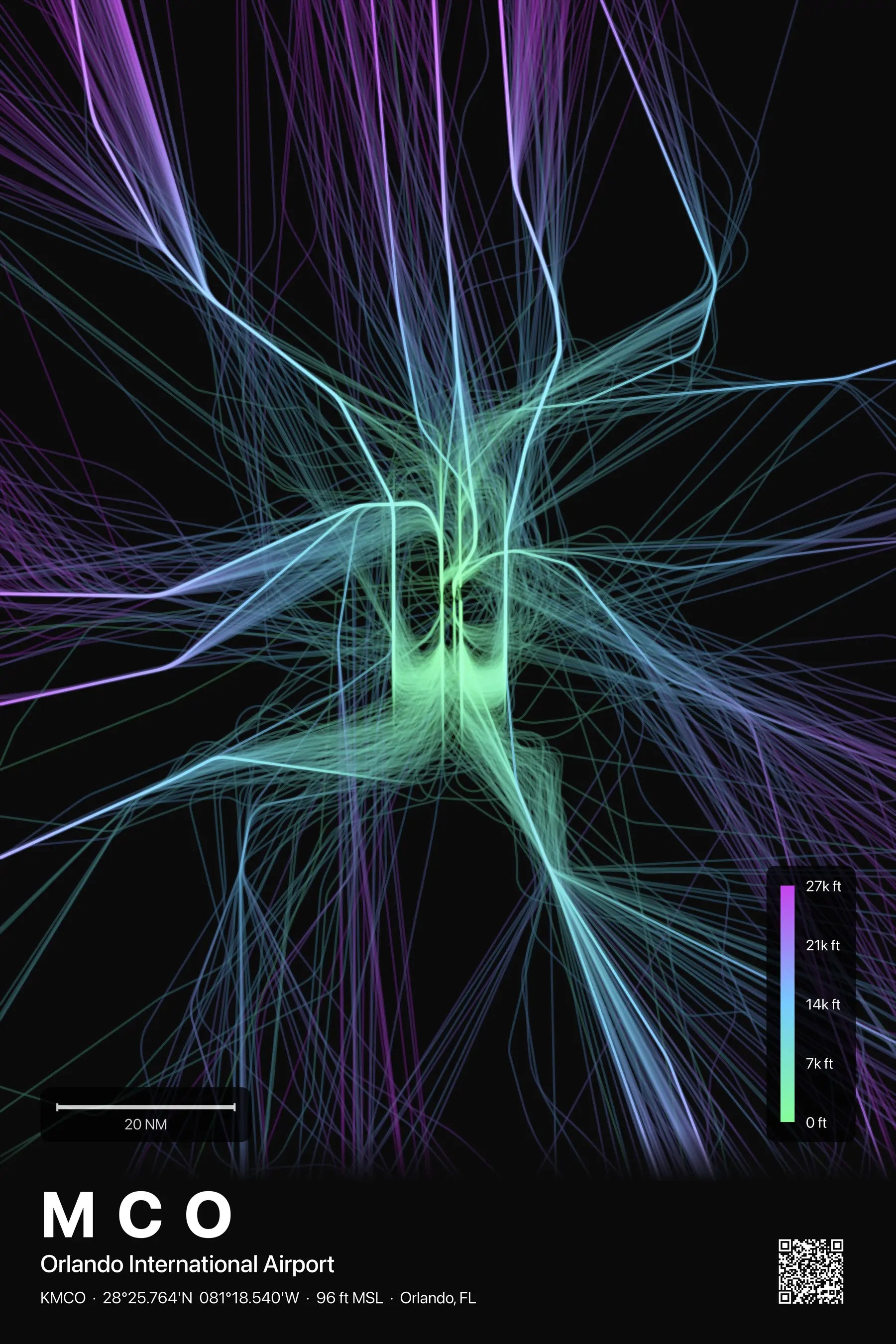 MCO flight path print — Prism theme · Dark