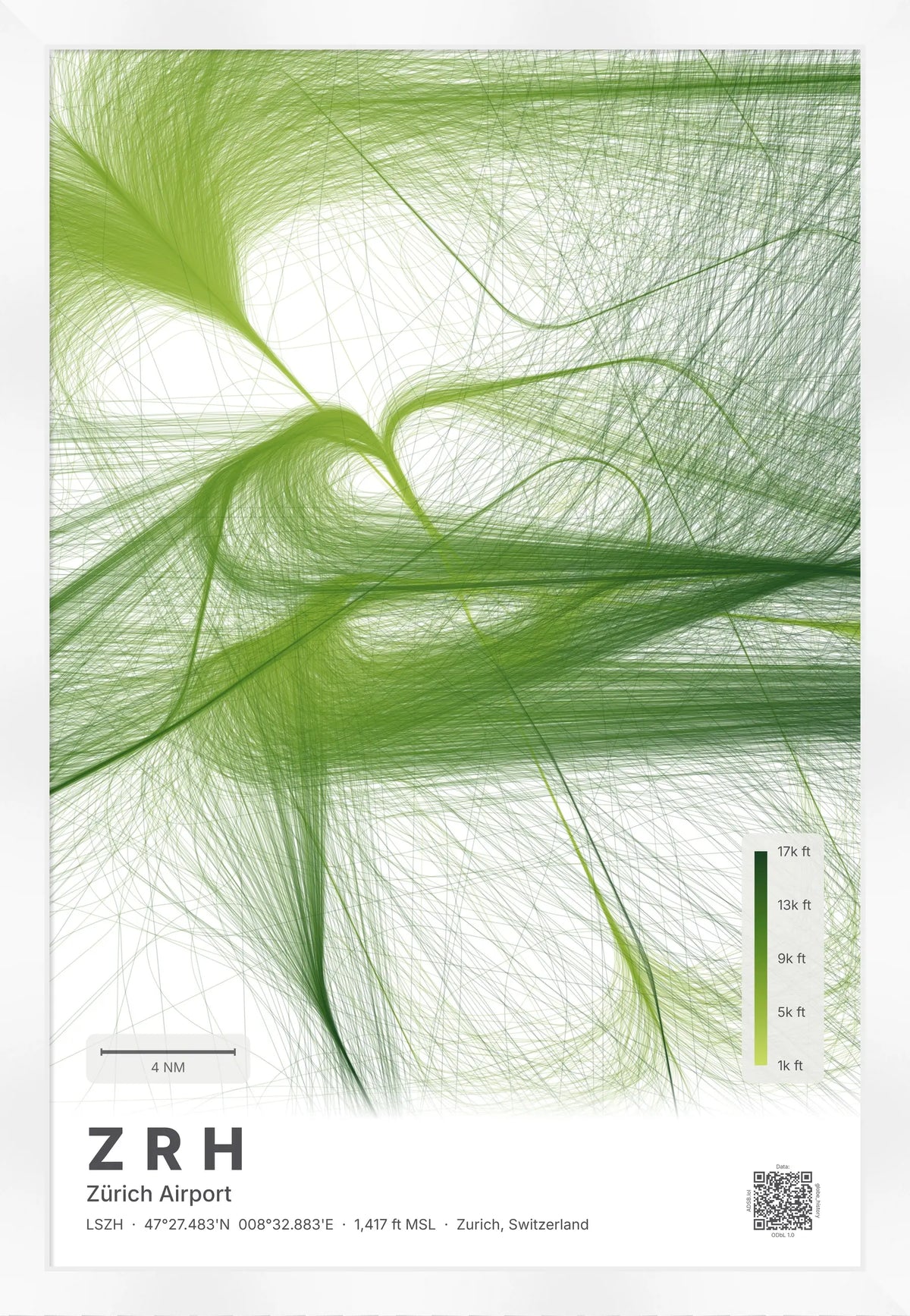 ZRH flight path map — Citrus theme · Light [material:framed_white]