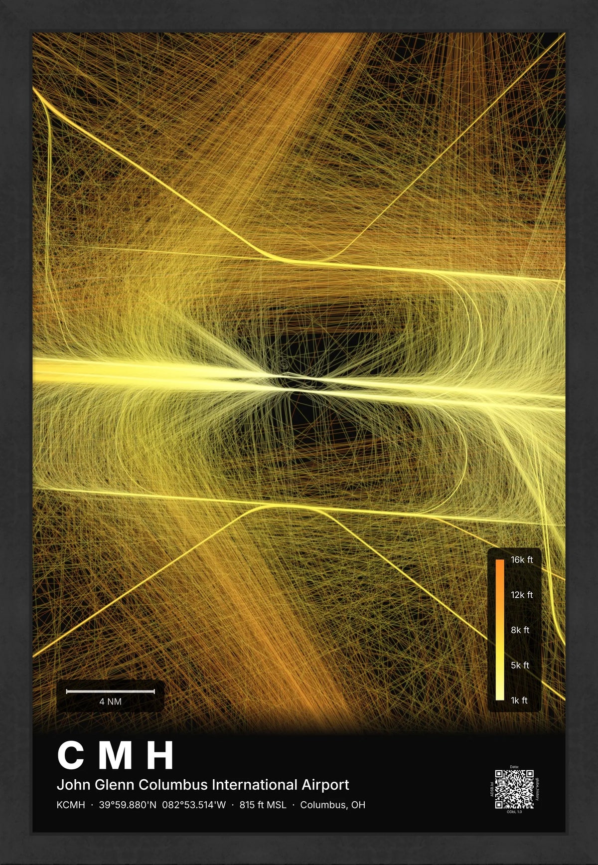 CMH flight path print — Solana theme · Dark [material:framed_black]