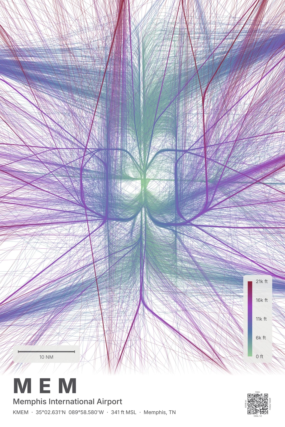 MEM flight path print — Prism theme · Light