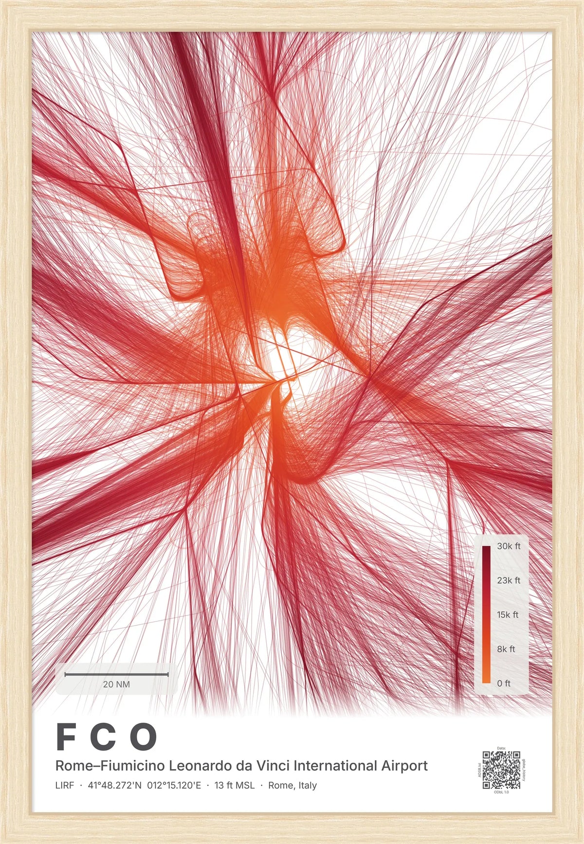 FCO flight path print — Inferno theme · Light [material:framed_natural]