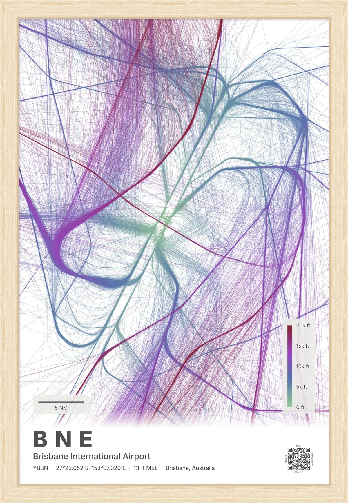 BNE flight path map — Prism theme · Light [material:framed_natural]