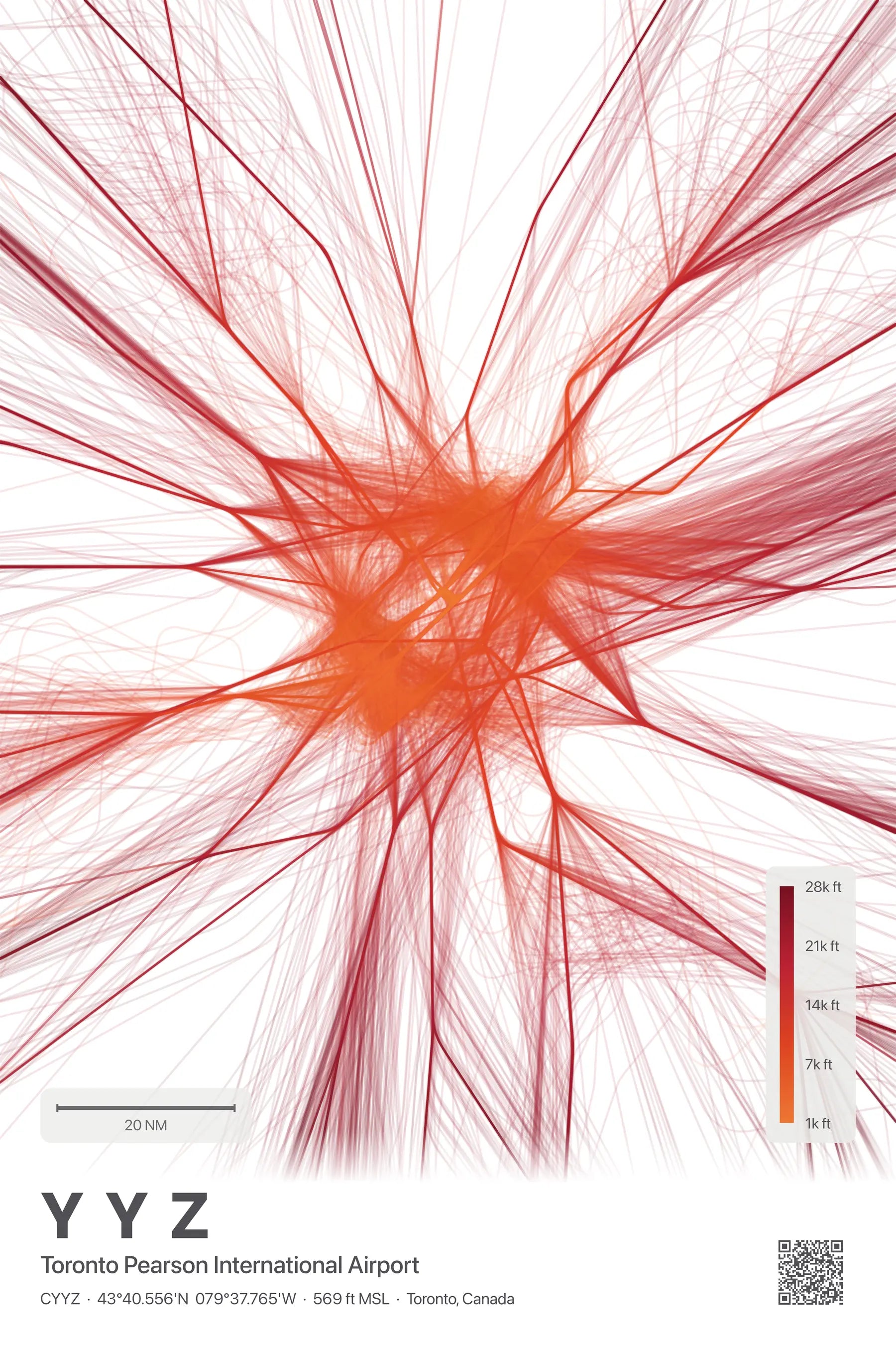 YYZ flight path print — Inferno theme · Light