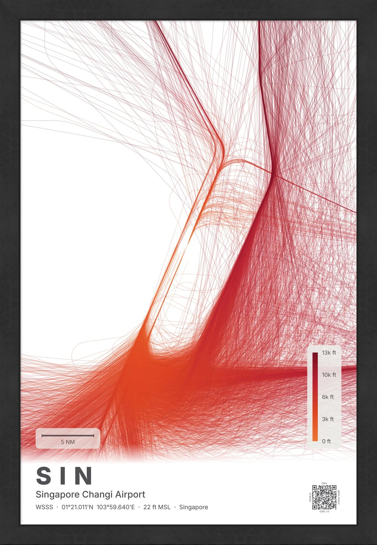 SIN flight path map — Inferno theme · Light [material:framed_black]