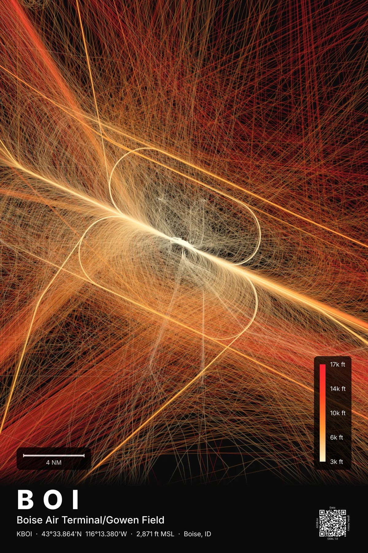 BOI flight path print — Inferno theme · Dark