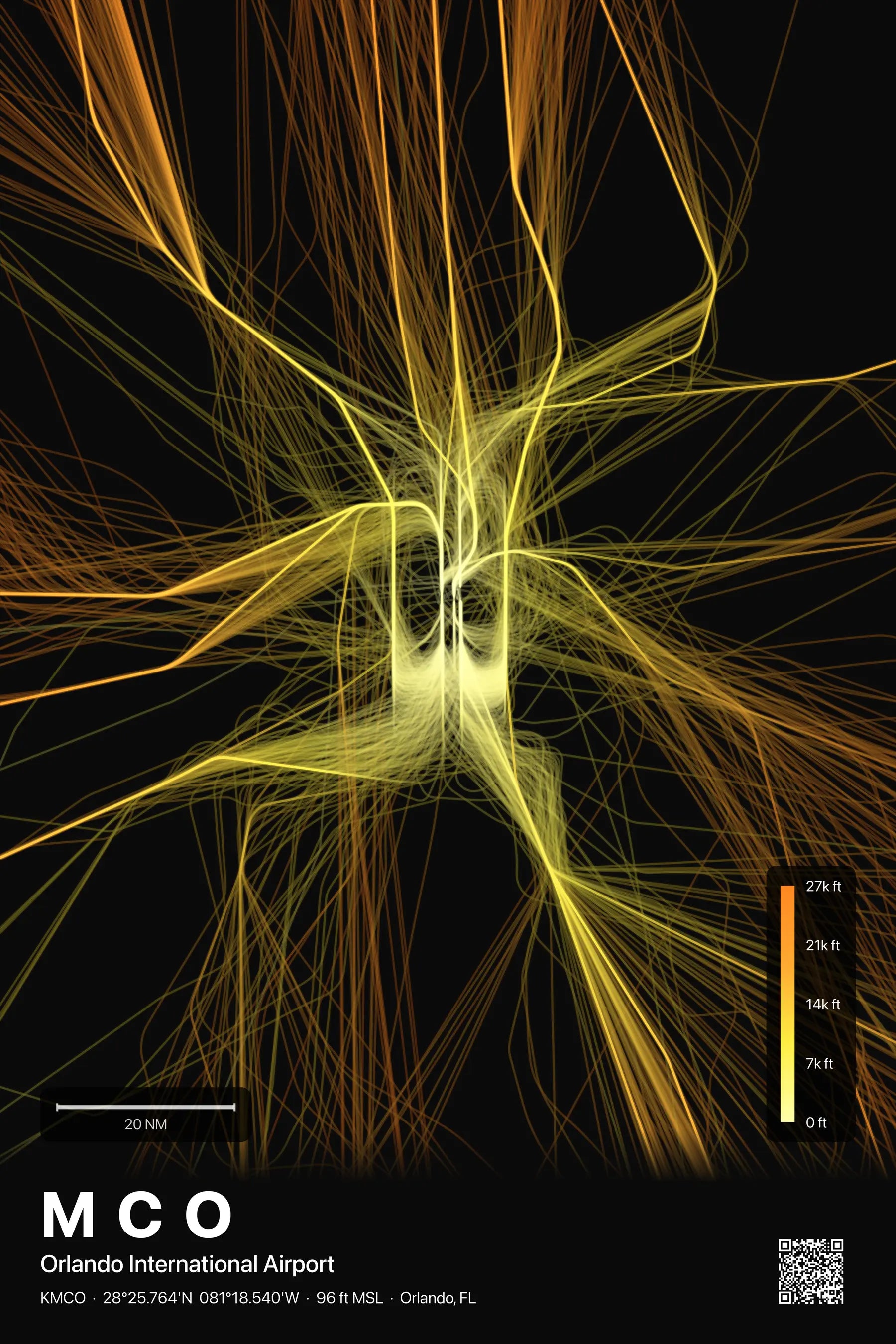 MCO flight path print — Solana theme · Dark