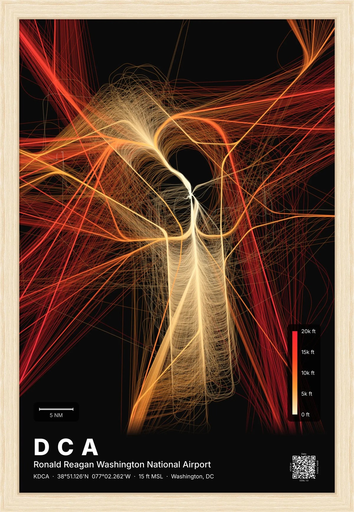 DCA flight path print — Inferno theme · Dark [material:framed_natural]