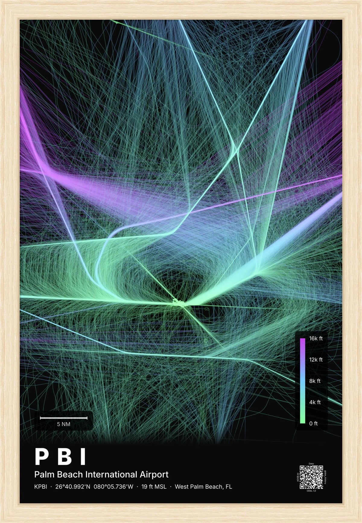 PBI flight path print — Prism theme · Dark [material:framed_natural]
