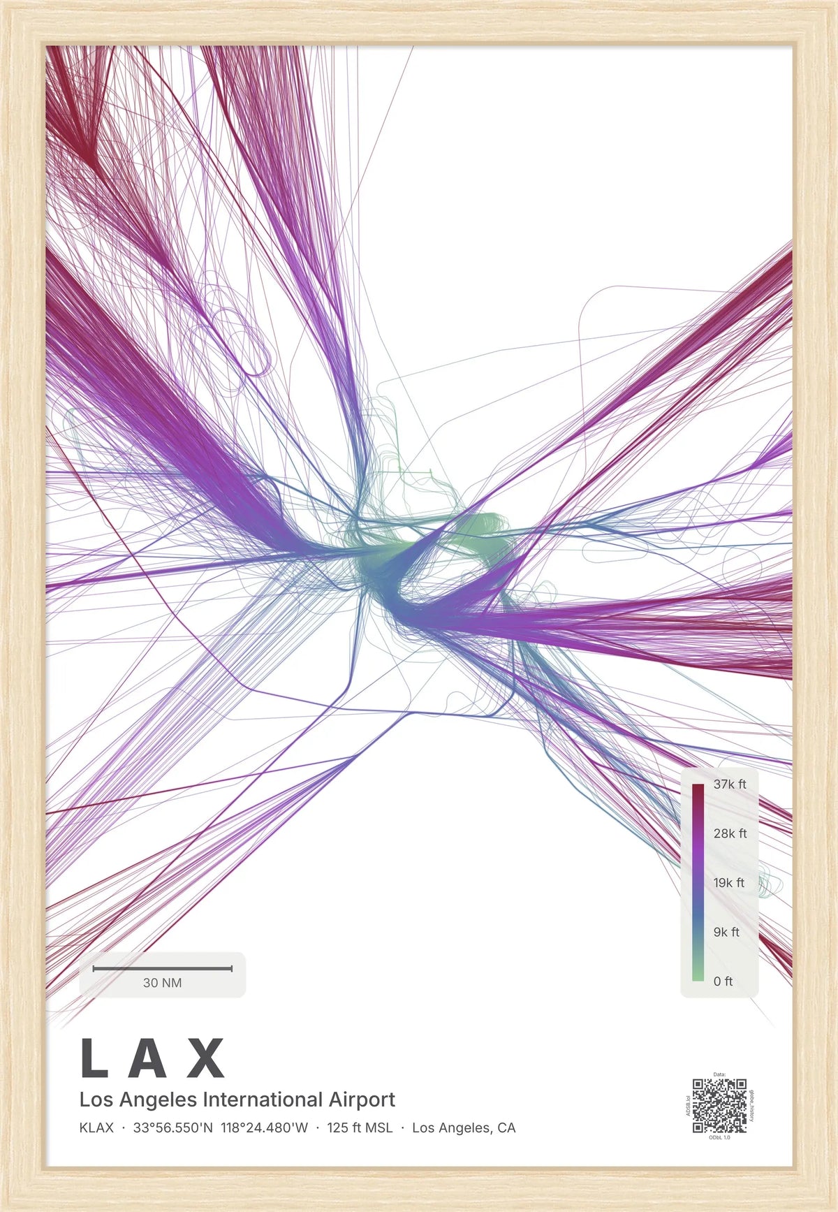 LAX flight path print — Prism theme · Light [material:framed_natural]