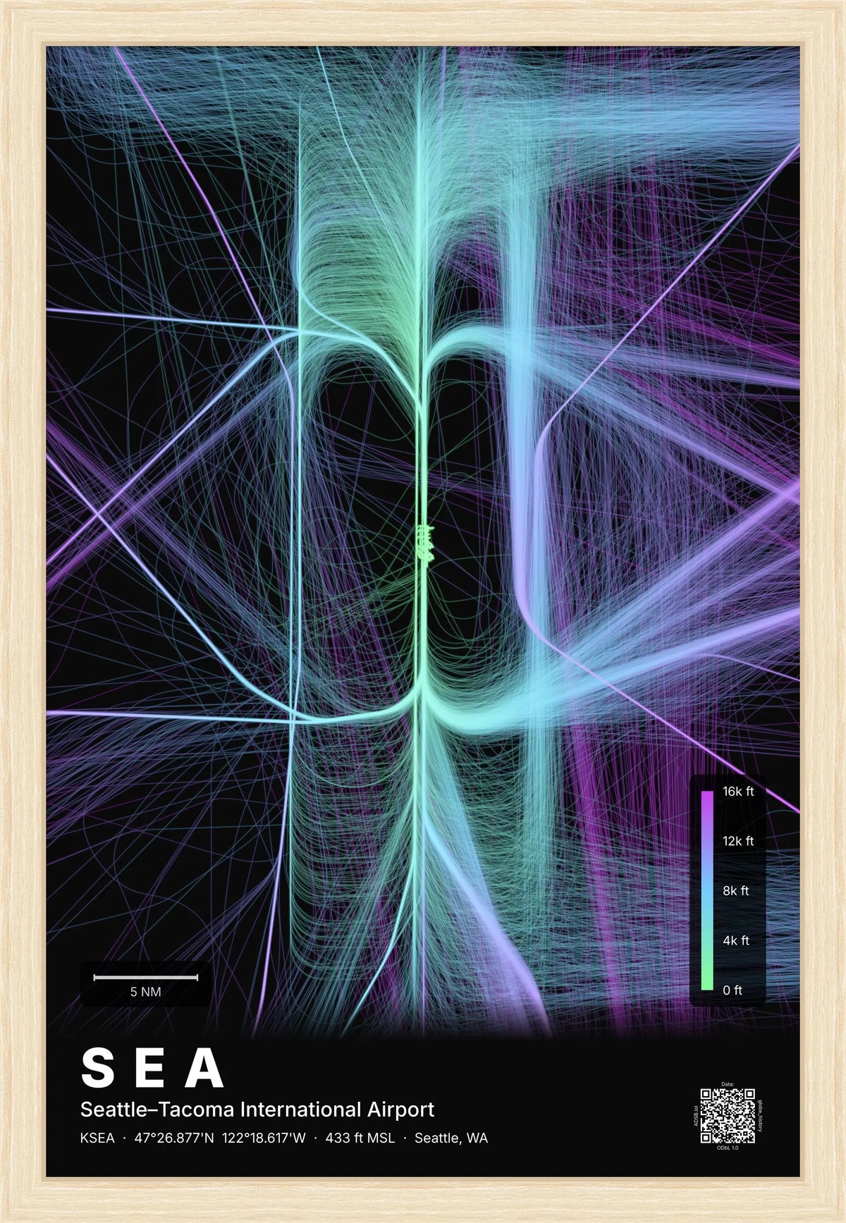 SEA flight path map — Prism theme · Dark [material:framed_natural]