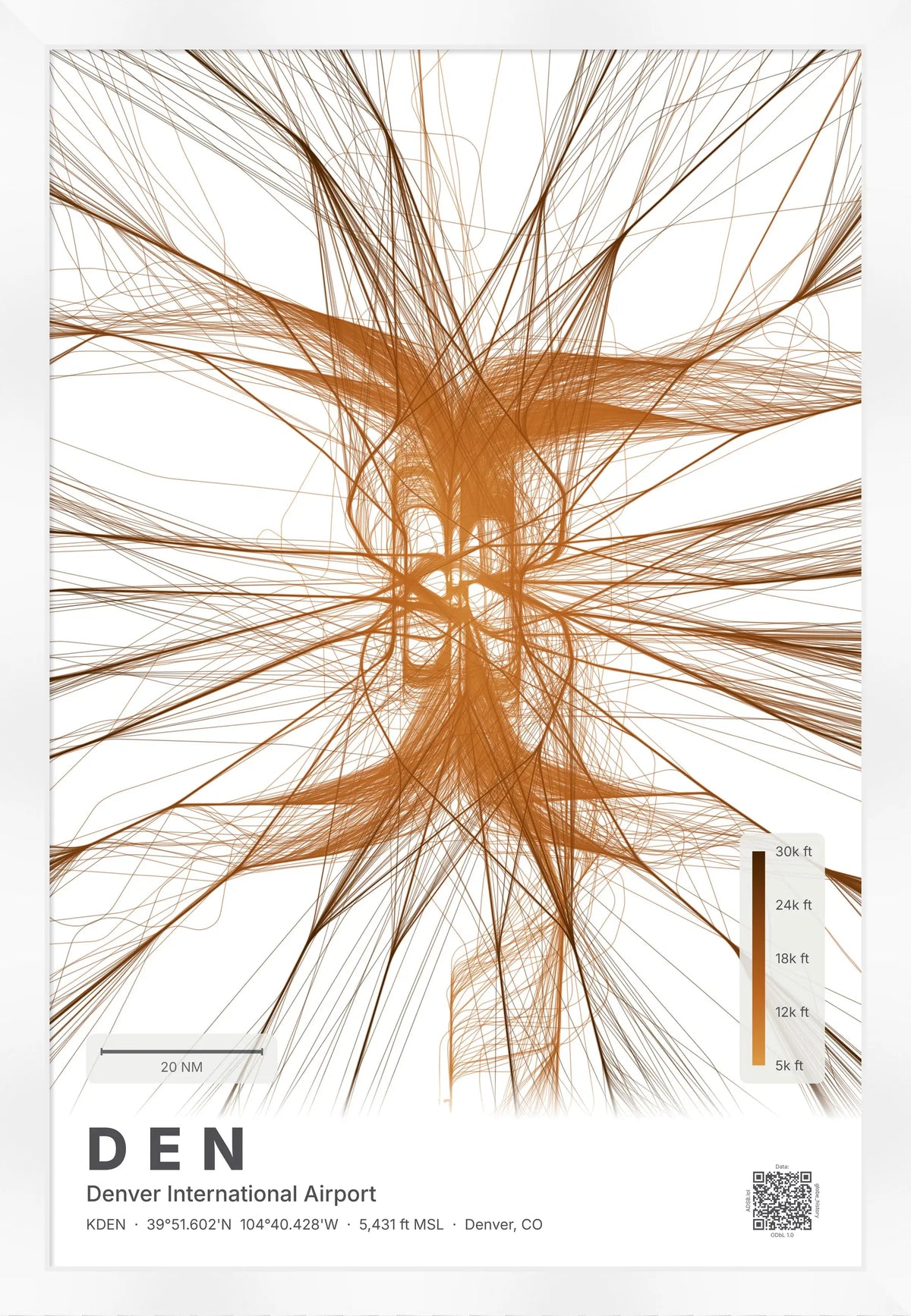 DEN flight path print — Solana theme · Light [material:framed_white]
