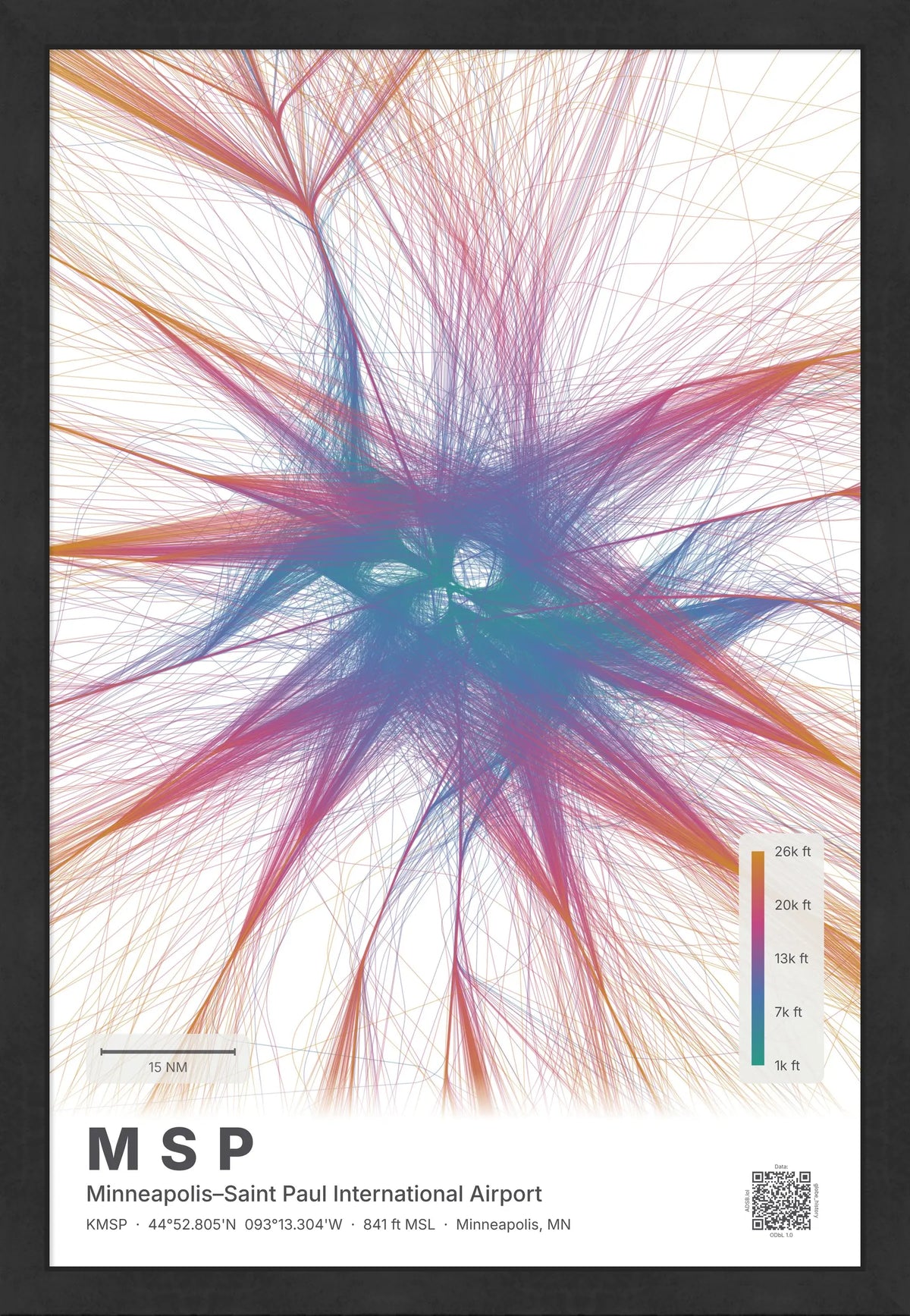 MSP flight path print — Aurora theme · Light [material:framed_black]