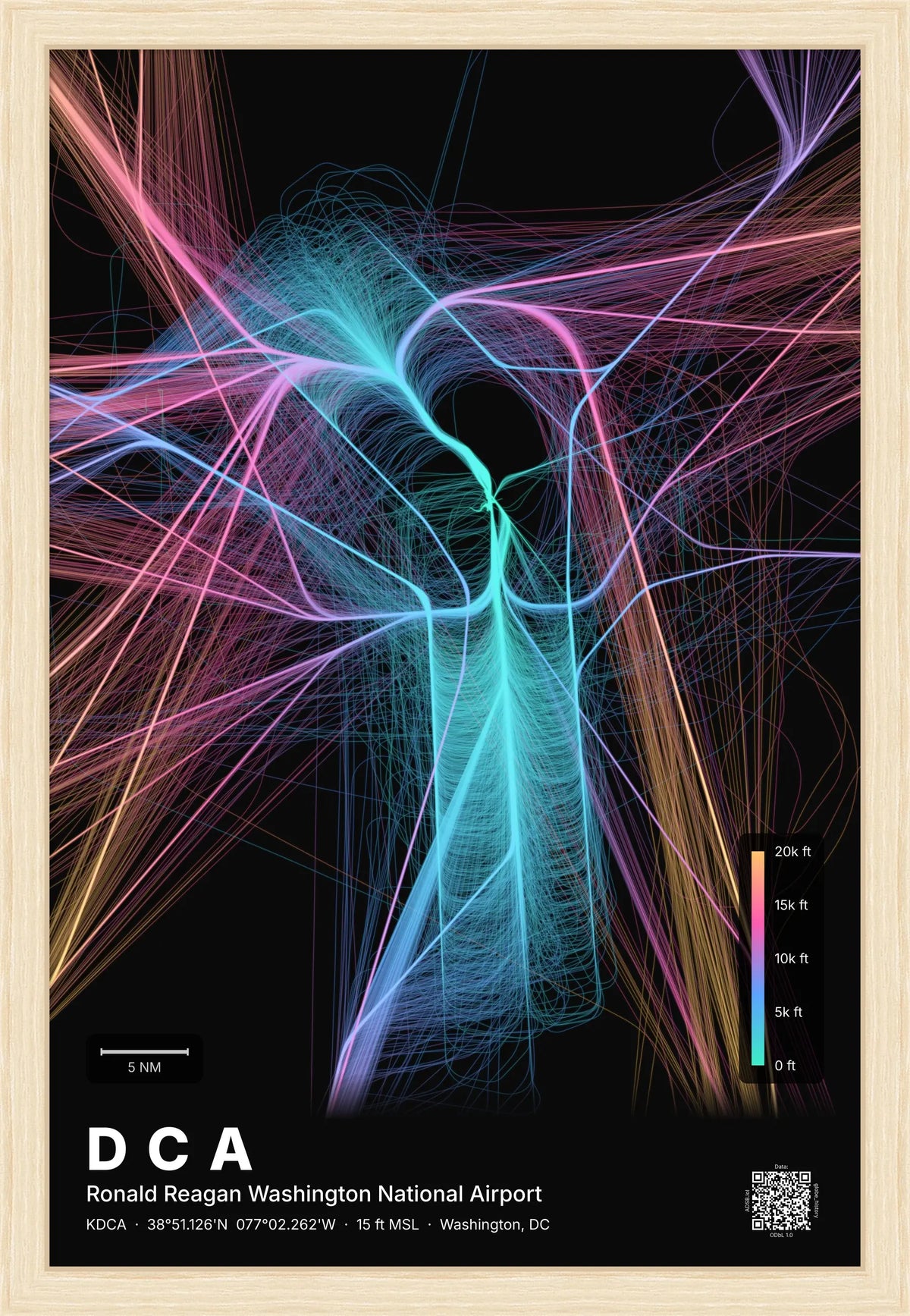 DCA flight path print — Aurora theme · Dark [material:framed_natural]