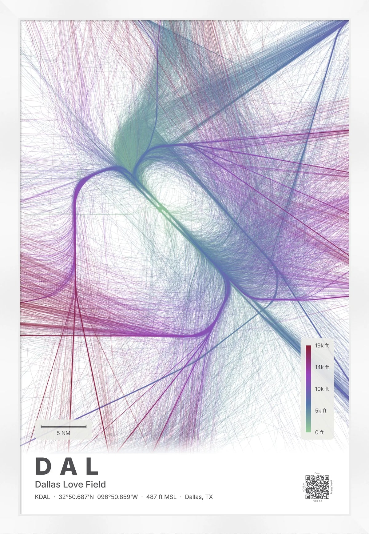 DAL flight path print — Prism theme · Light [material:framed_white]