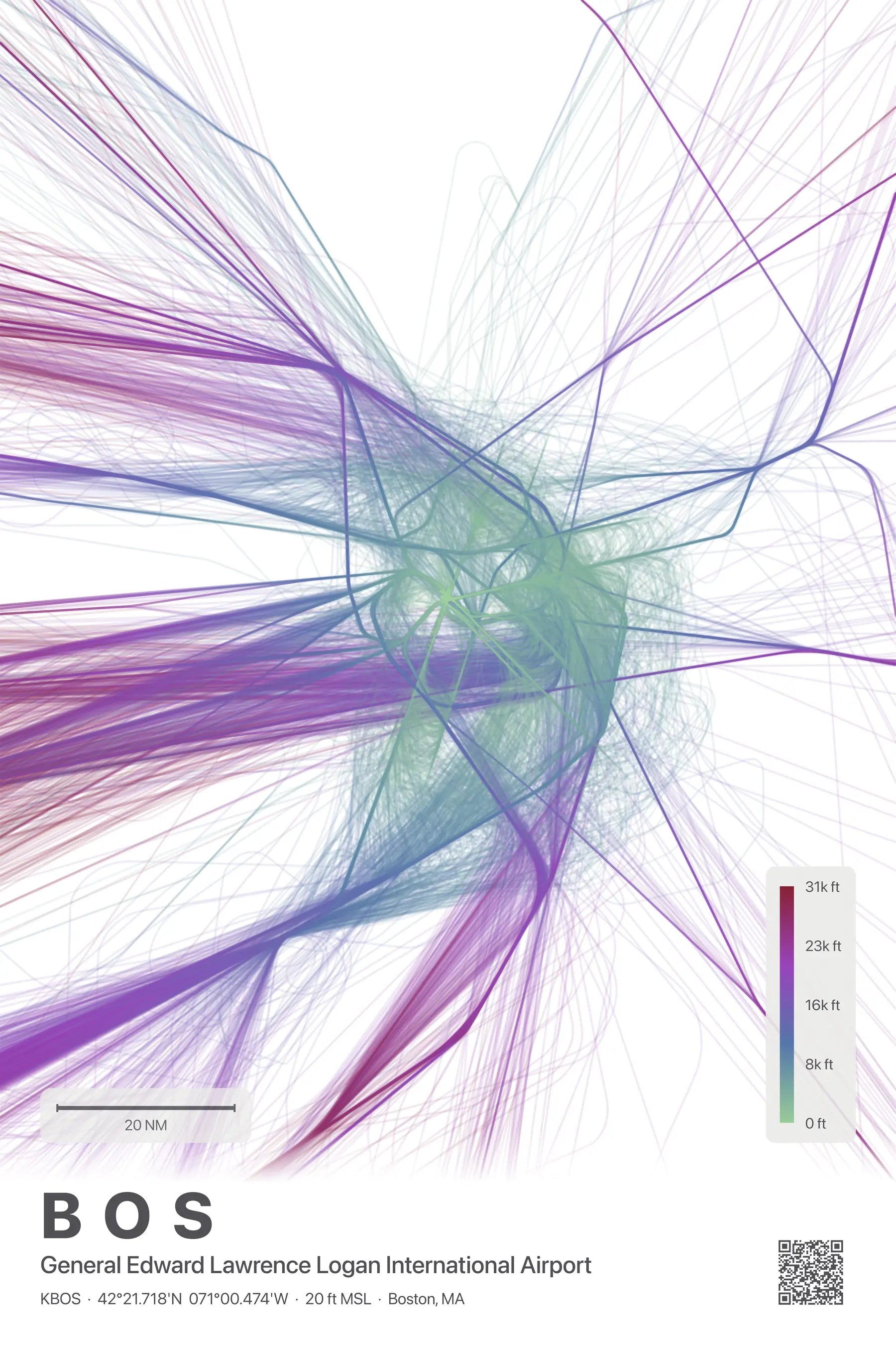 BOS flight path print — Prism theme · Light