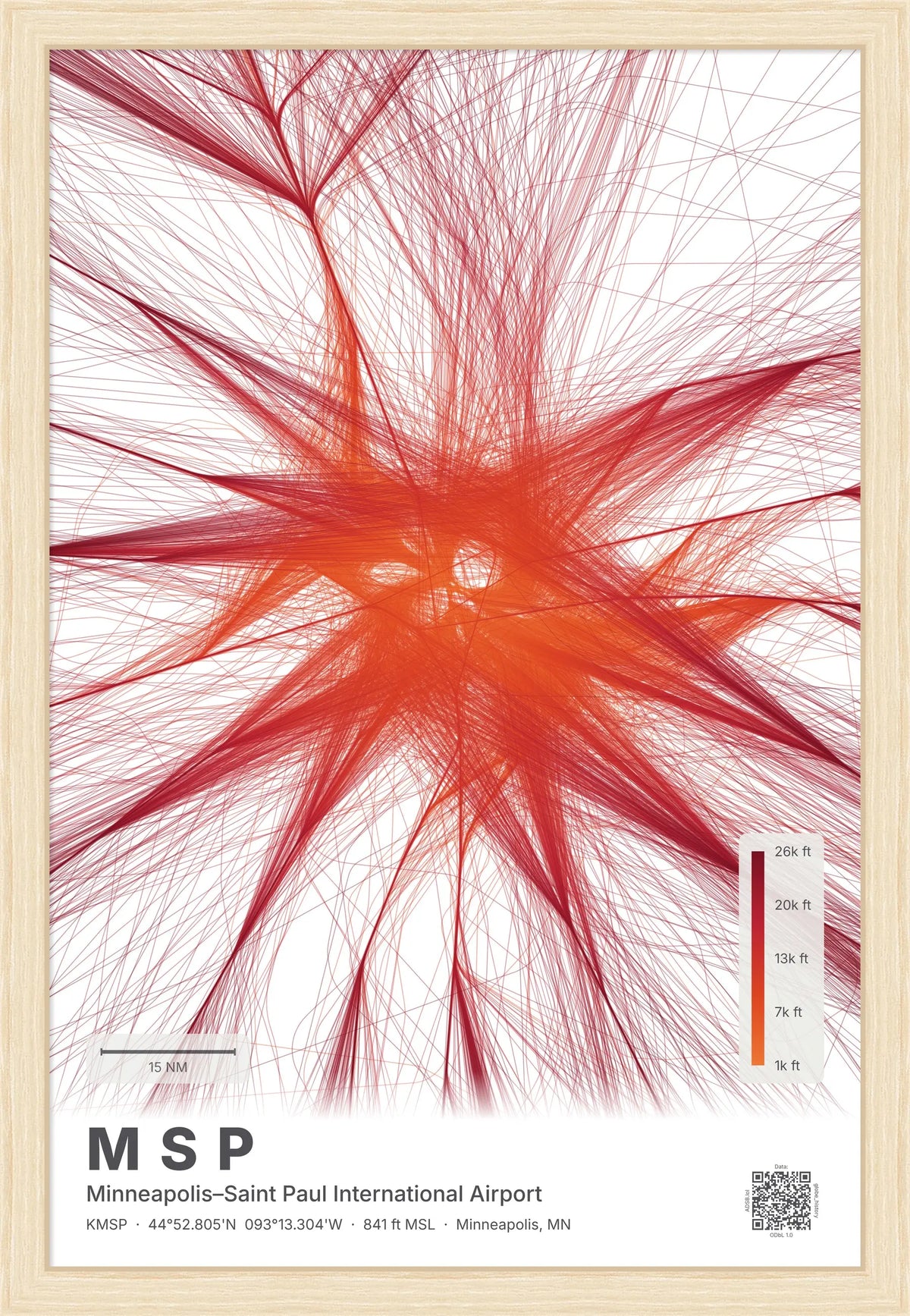 MSP flight path print — Inferno theme · Light [material:framed_natural]