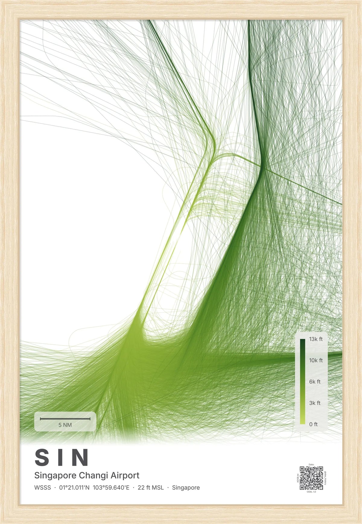 SIN flight path map — Citrus theme · Light [material:framed_natural]