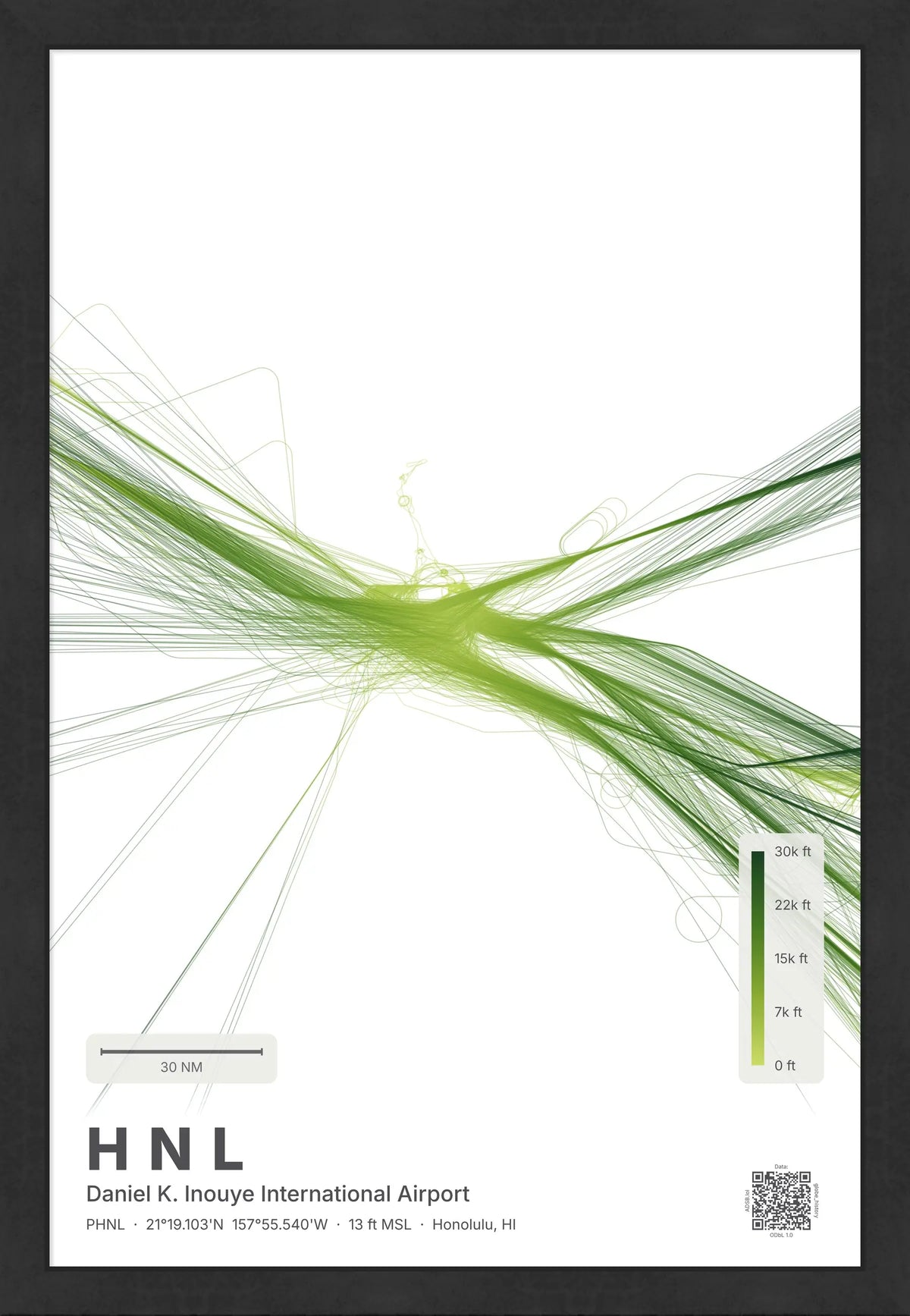 HNL flight path print — Citrus theme · Light [material:framed_black]