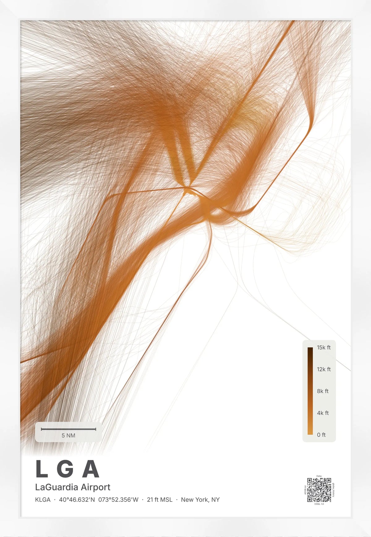 LGA flight path print — Solana theme · Light [material:framed_white]