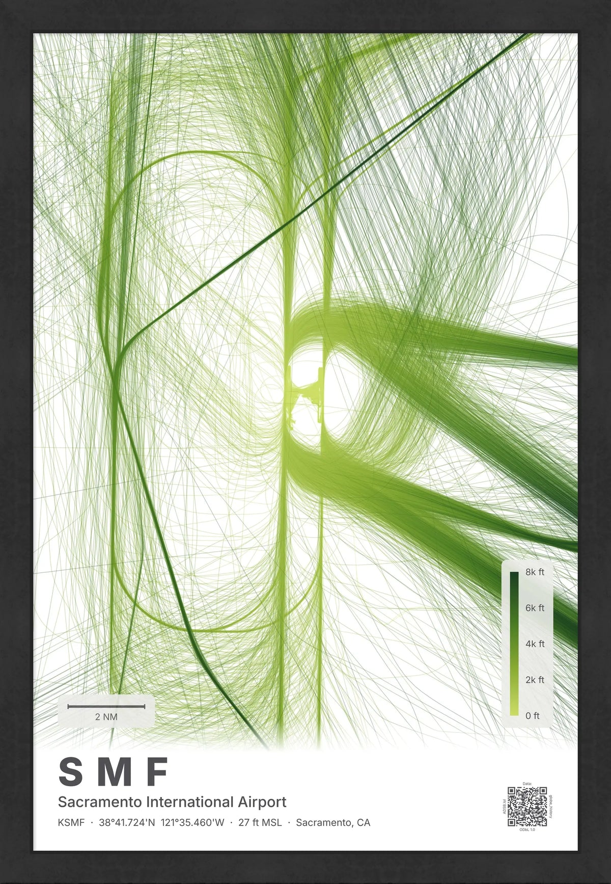 SMF flight path print — Citrus theme · Light [material:framed_black]